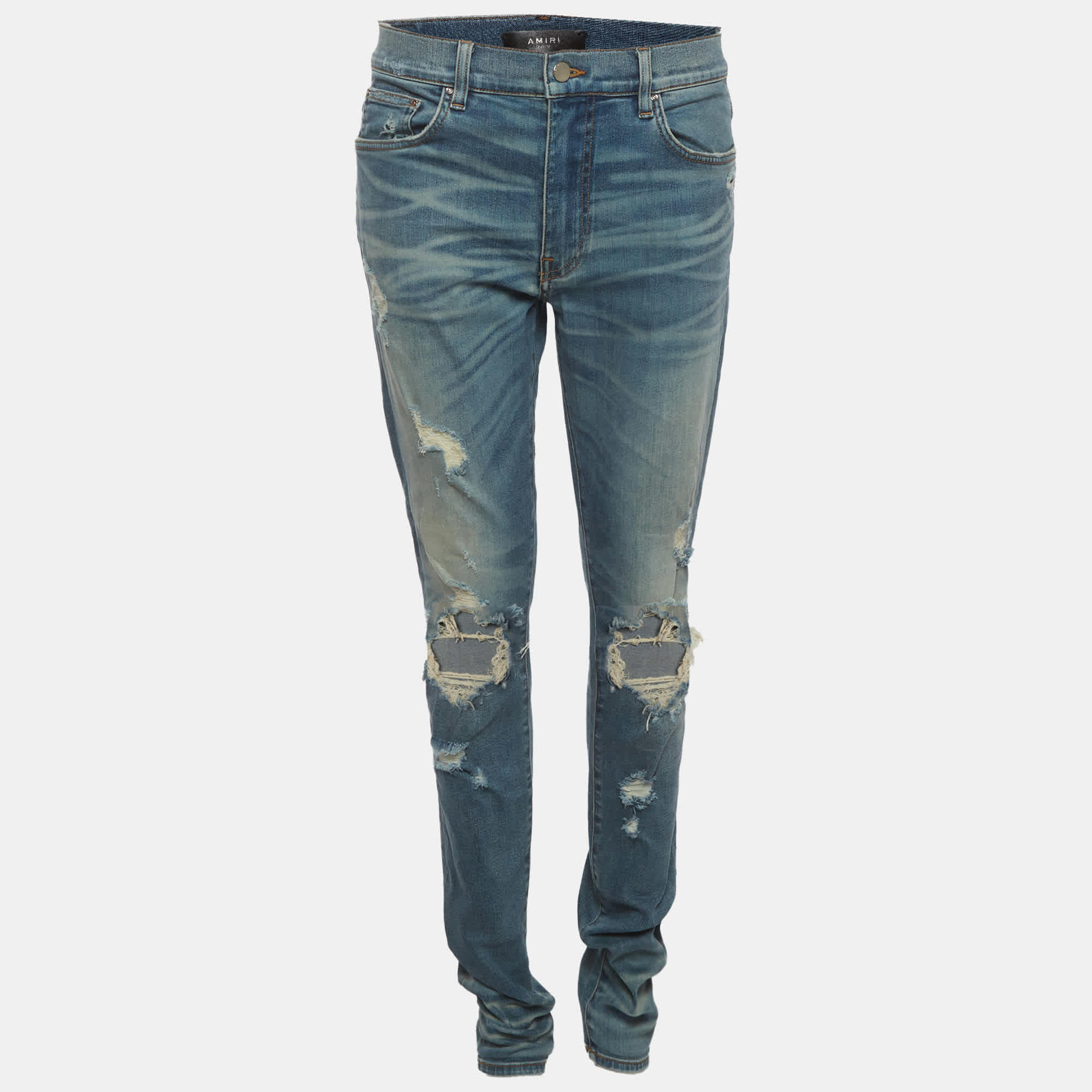 Amiri Blue Distressed Denim Skinny Fit Jeans L/waist