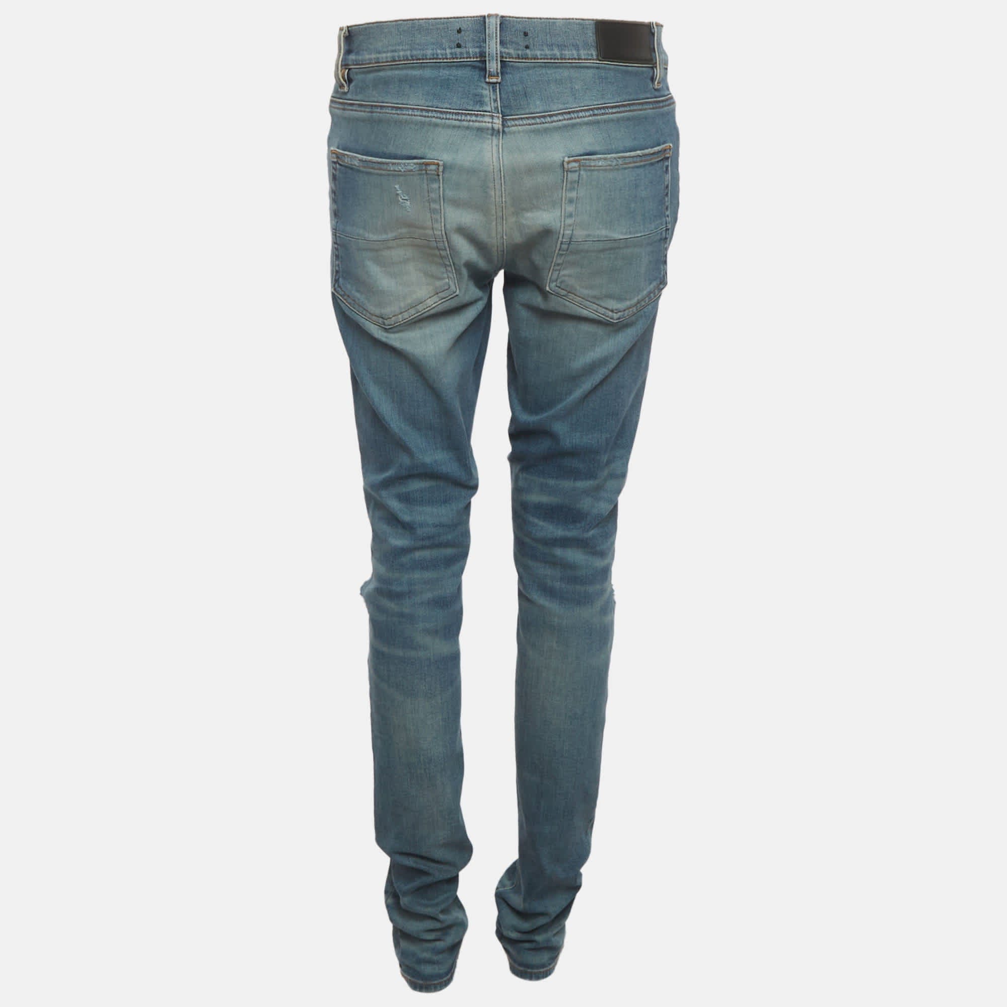 Amiri Blue Distressed Denim Skinny Fit Jeans L/waist