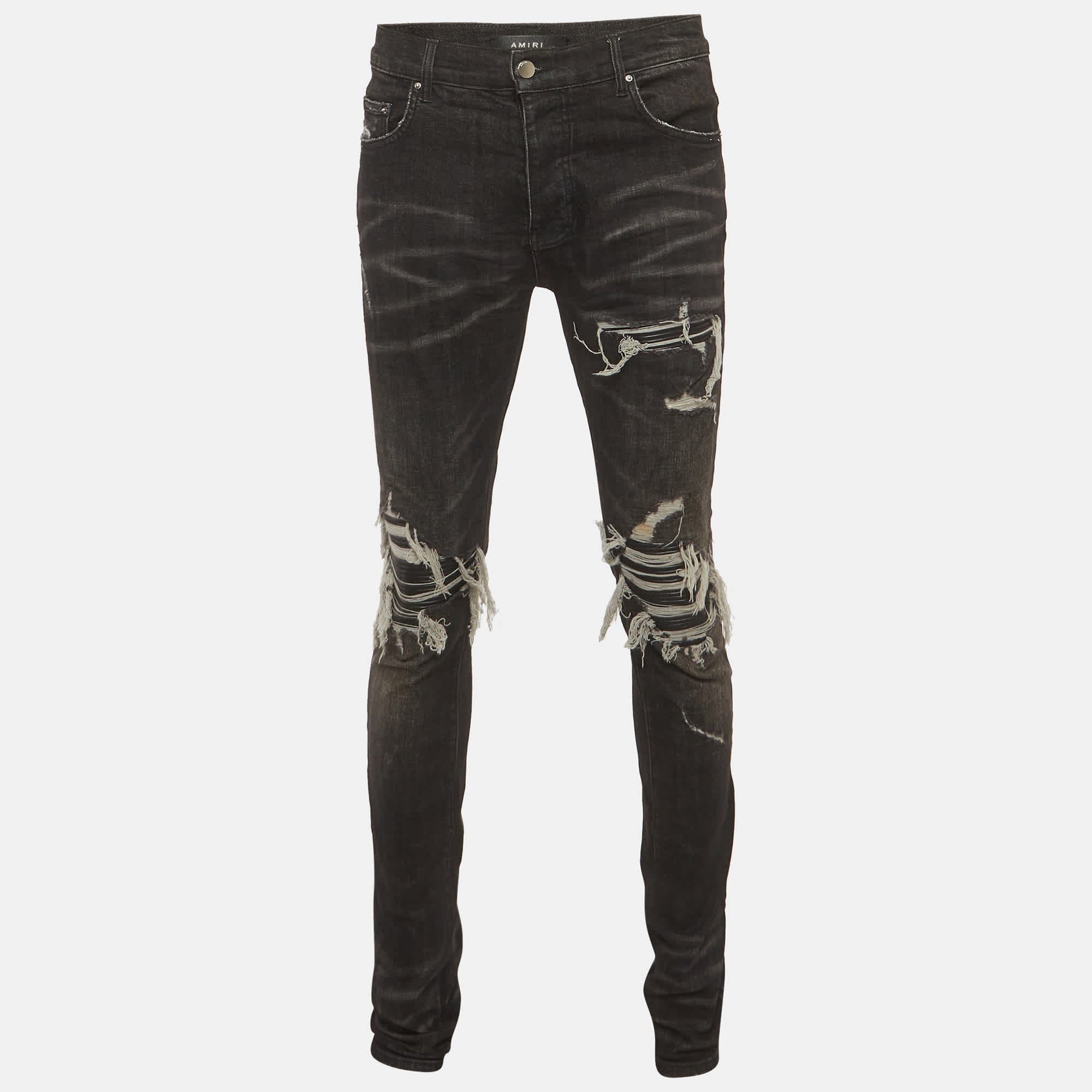 Amiri Black Denim Distressed Skirt Jeans M/waist