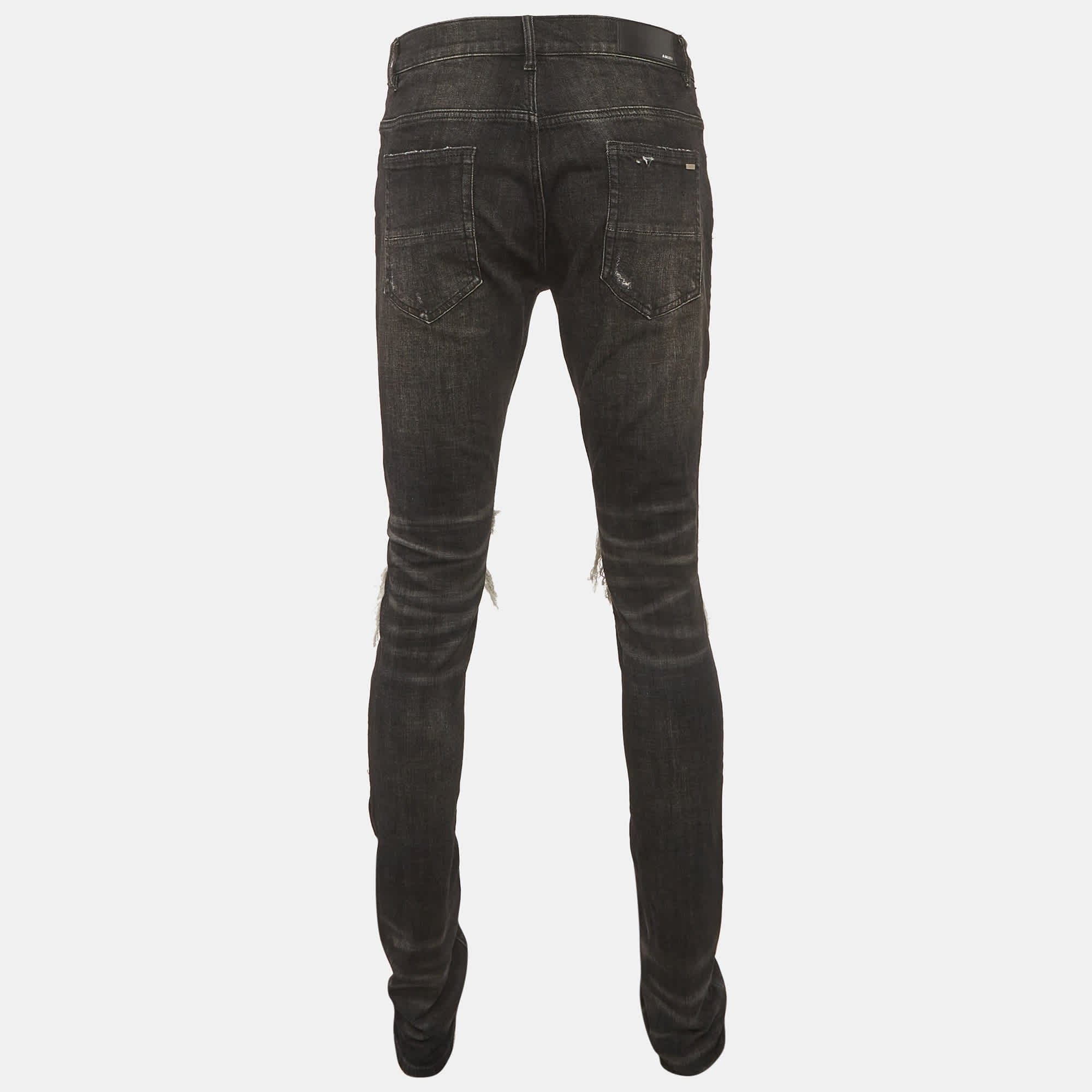 Amiri Black Denim Distressed Skirt Jeans M/waist