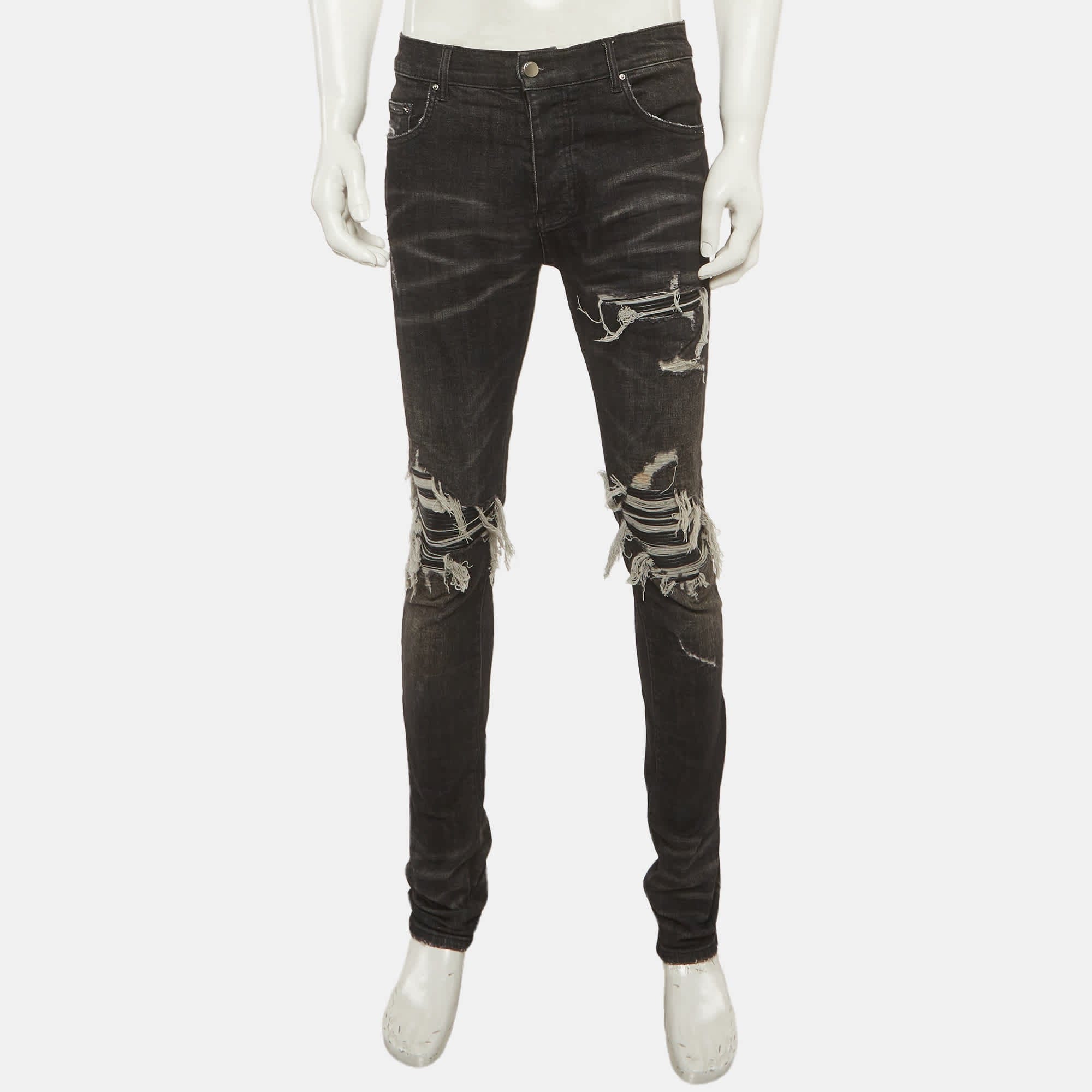 Amiri Black Denim Distressed Skirt Jeans M/waist