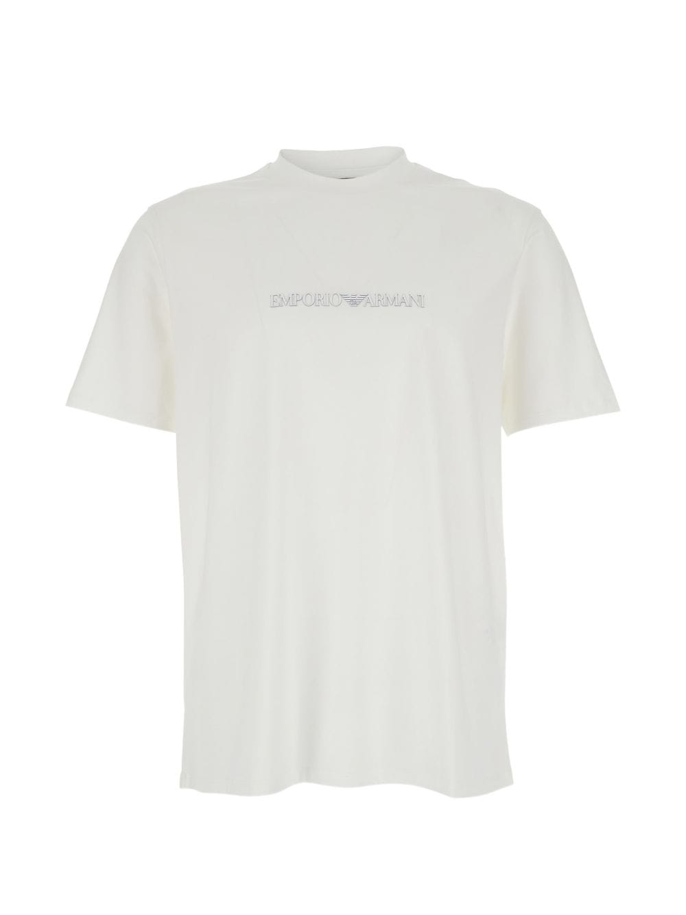 Emporio Armani Logo - Embroidered Cotton T - Shirt — White
