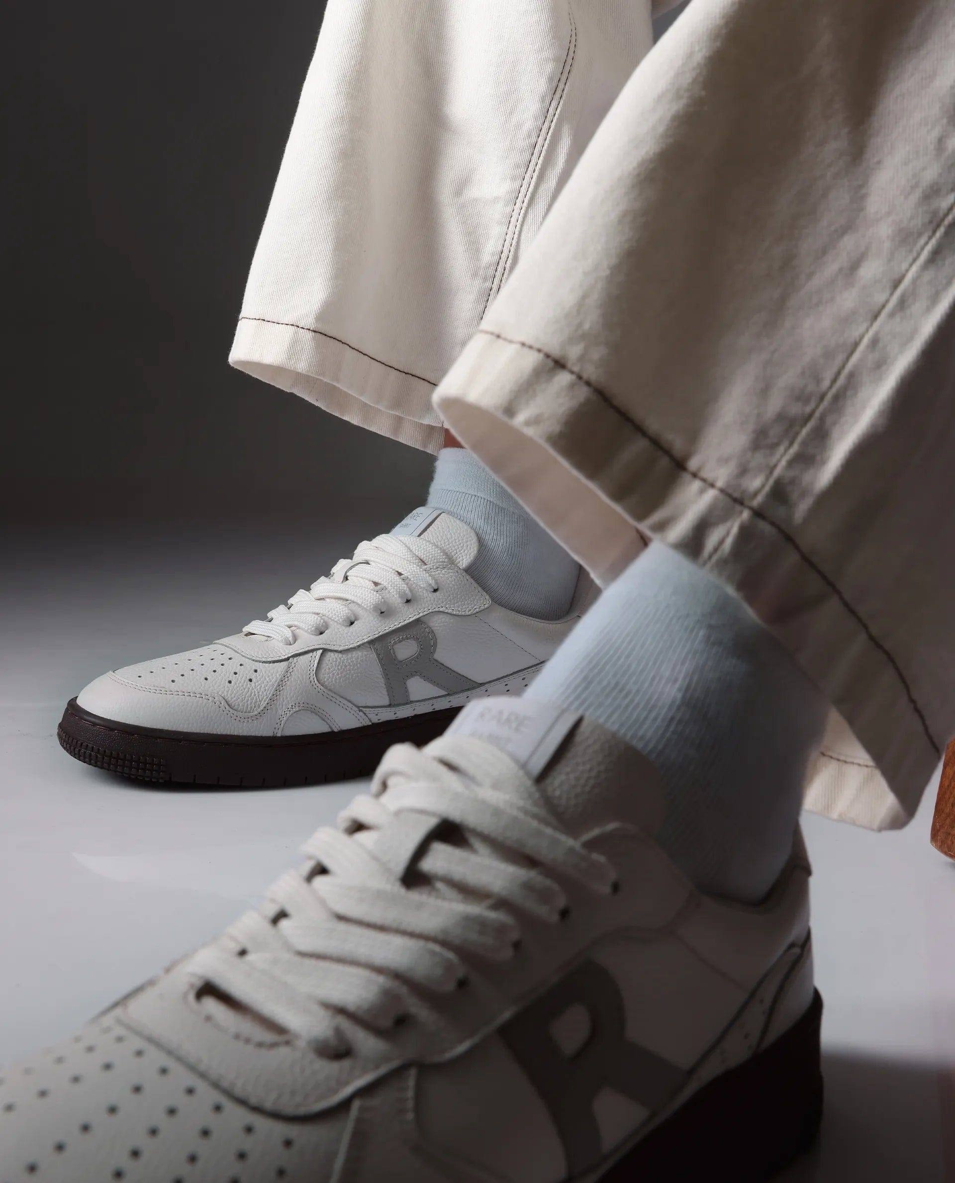 RAREZ Rare Rabbit Men's Kepler Light Grey Genuine Leather Low - Top Lace - Up Sneaker Shoes