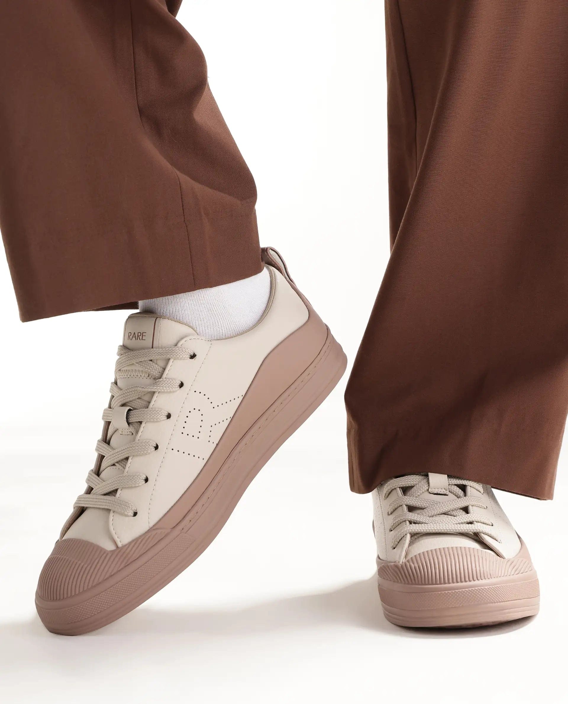 RAREZ Rare Rabbit Men's Sauron Wave 24 Light Beige Micro Leather Sneaker