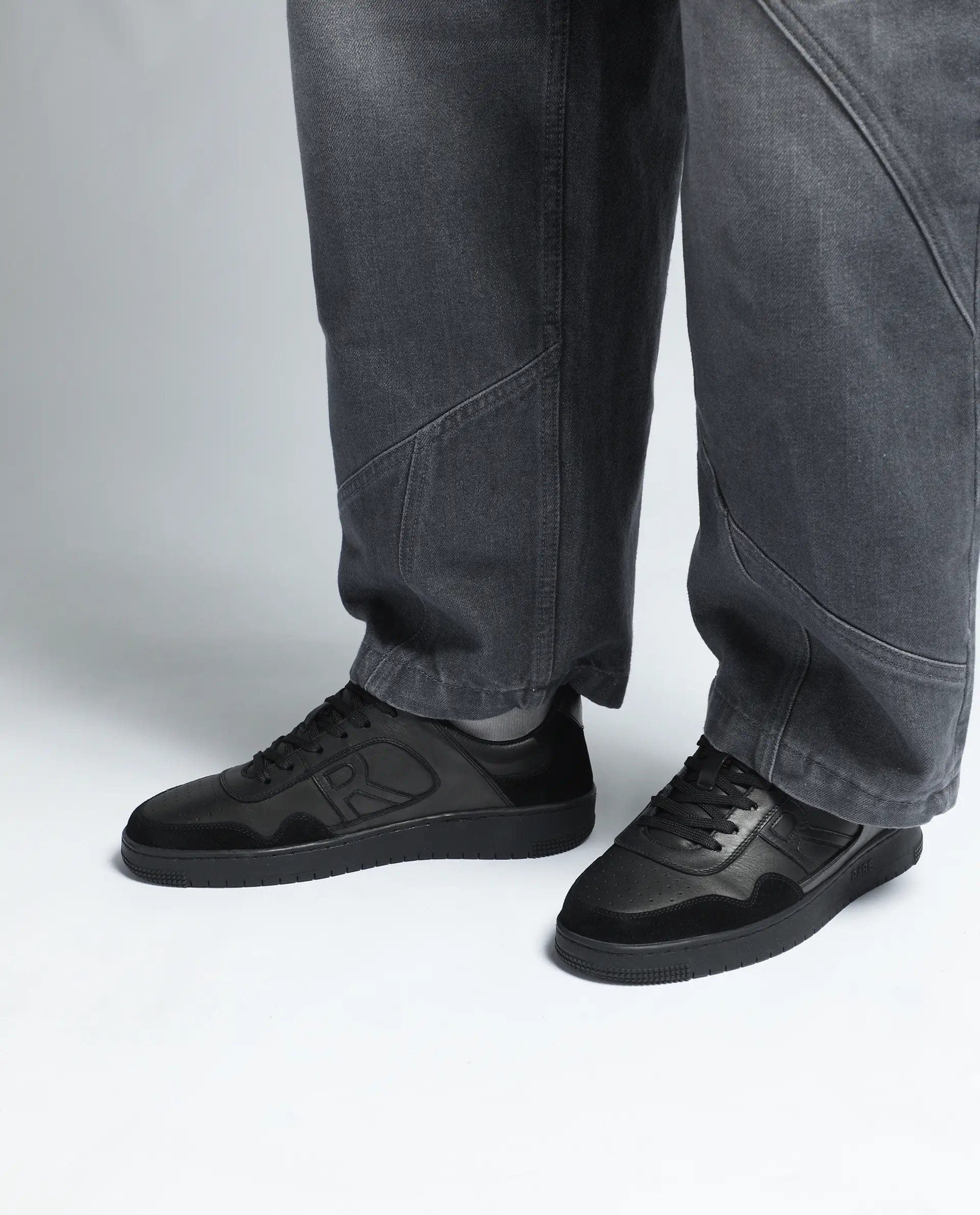 RAREZ Rare Rabbit Men's Elysium Dark Black Leather Lace - Up Closure Sneaker