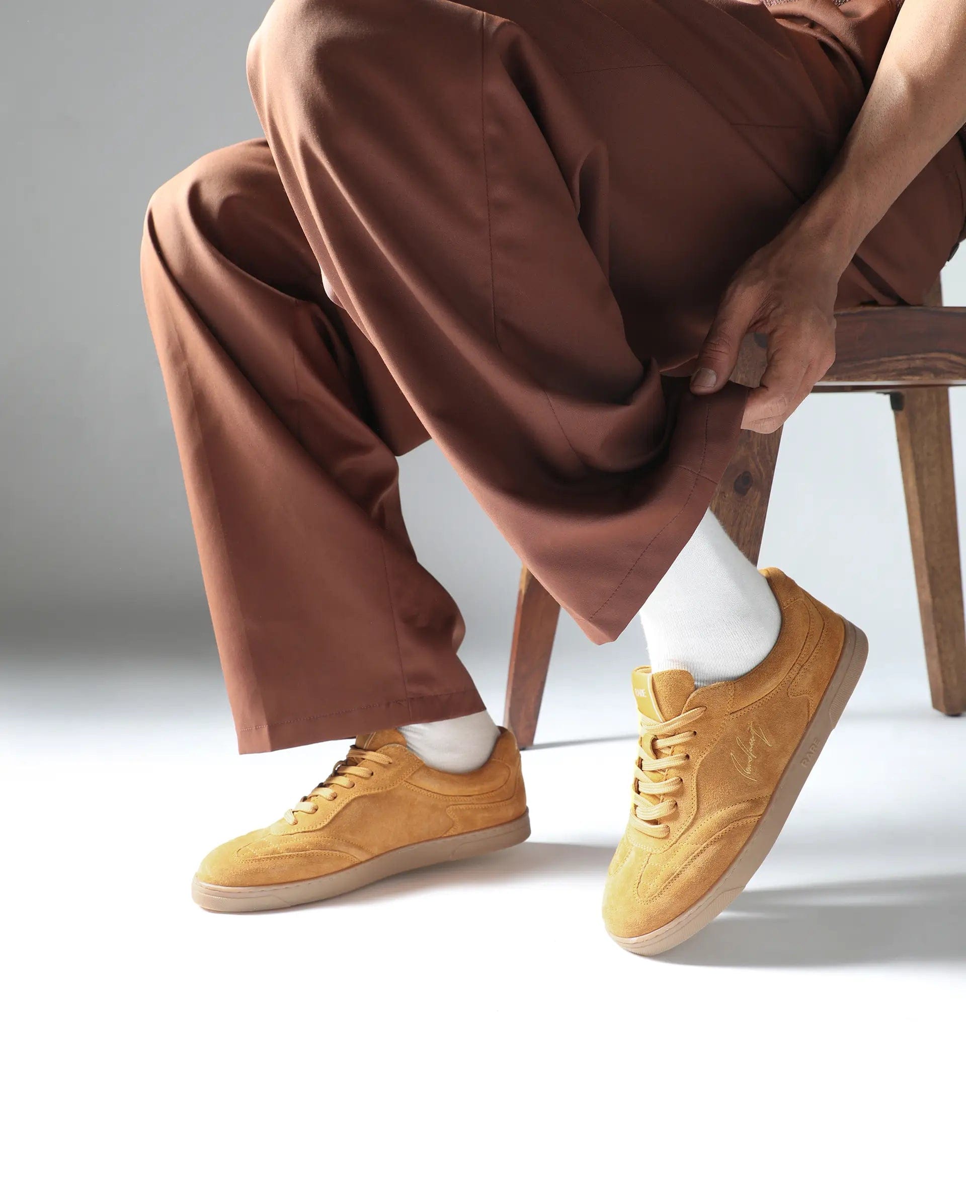 RAREZ Rare Rabbit Men's Burnie Mustard Lace - Up Closure Suede Sneaker