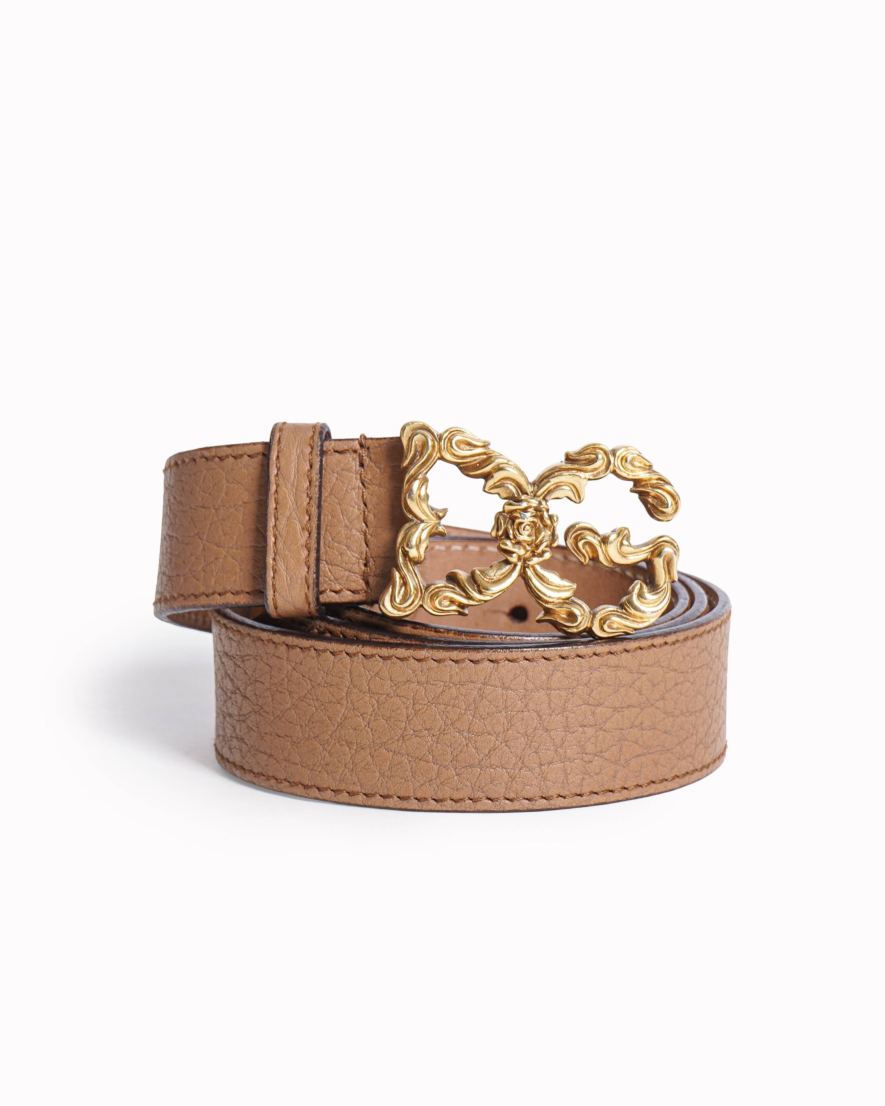 Dolce & Gabbana Women's Brown Leather Baroque Logo Buckle Belt
