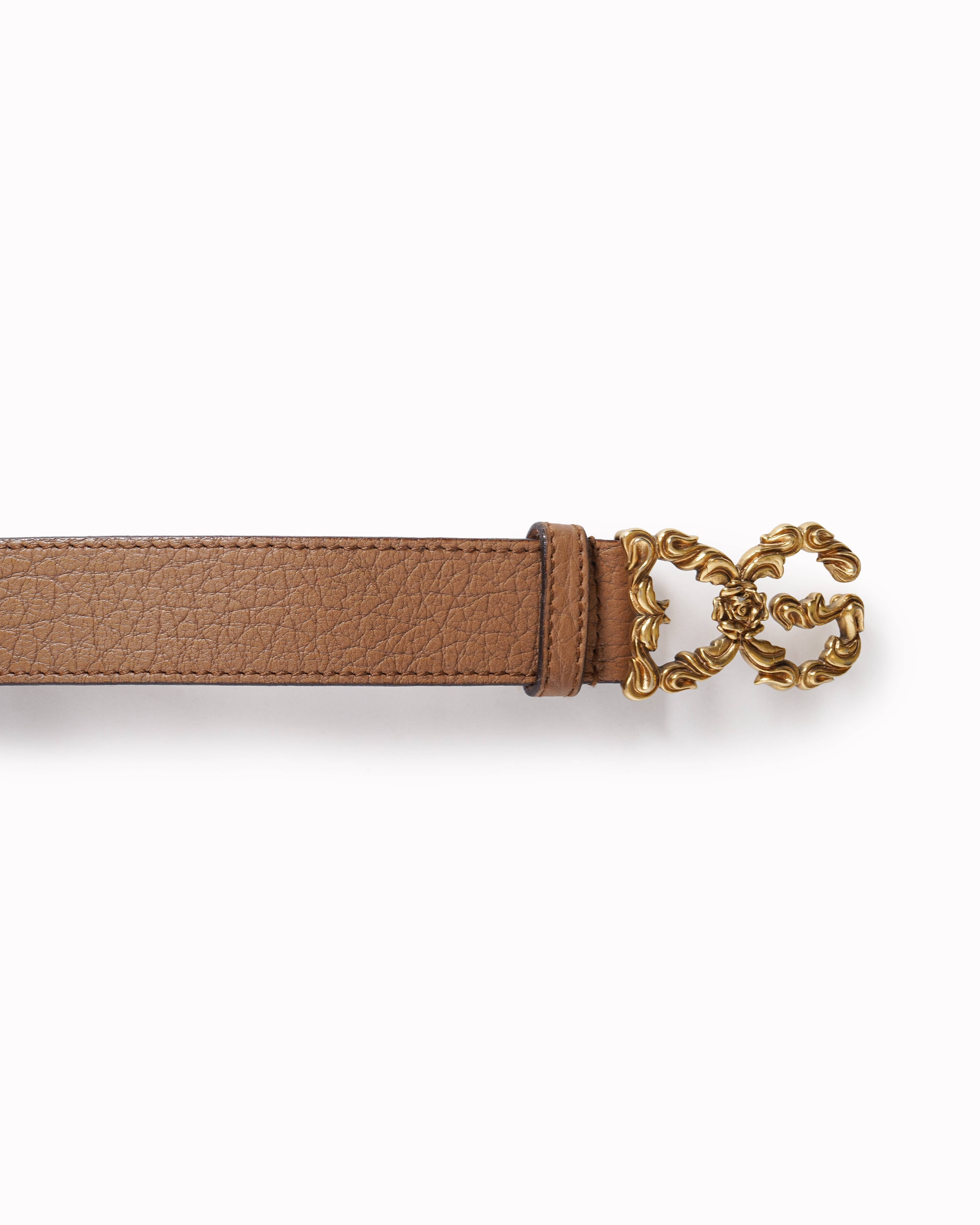 Dolce & Gabbana Women's Brown Leather Baroque Logo Buckle Belt