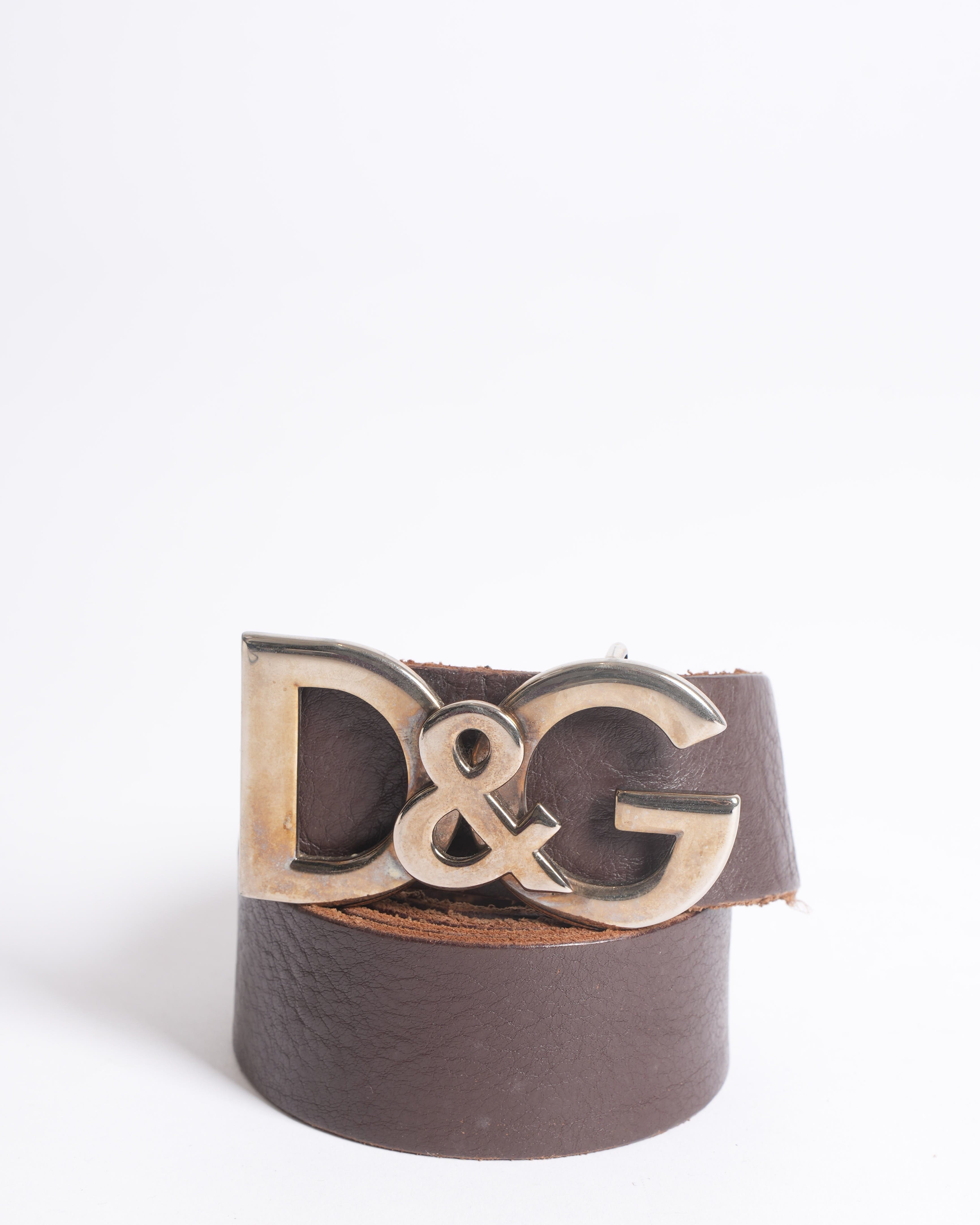 Dolce & Gabbana Brown Leather Belt with Oversized D&G Logo Buckle