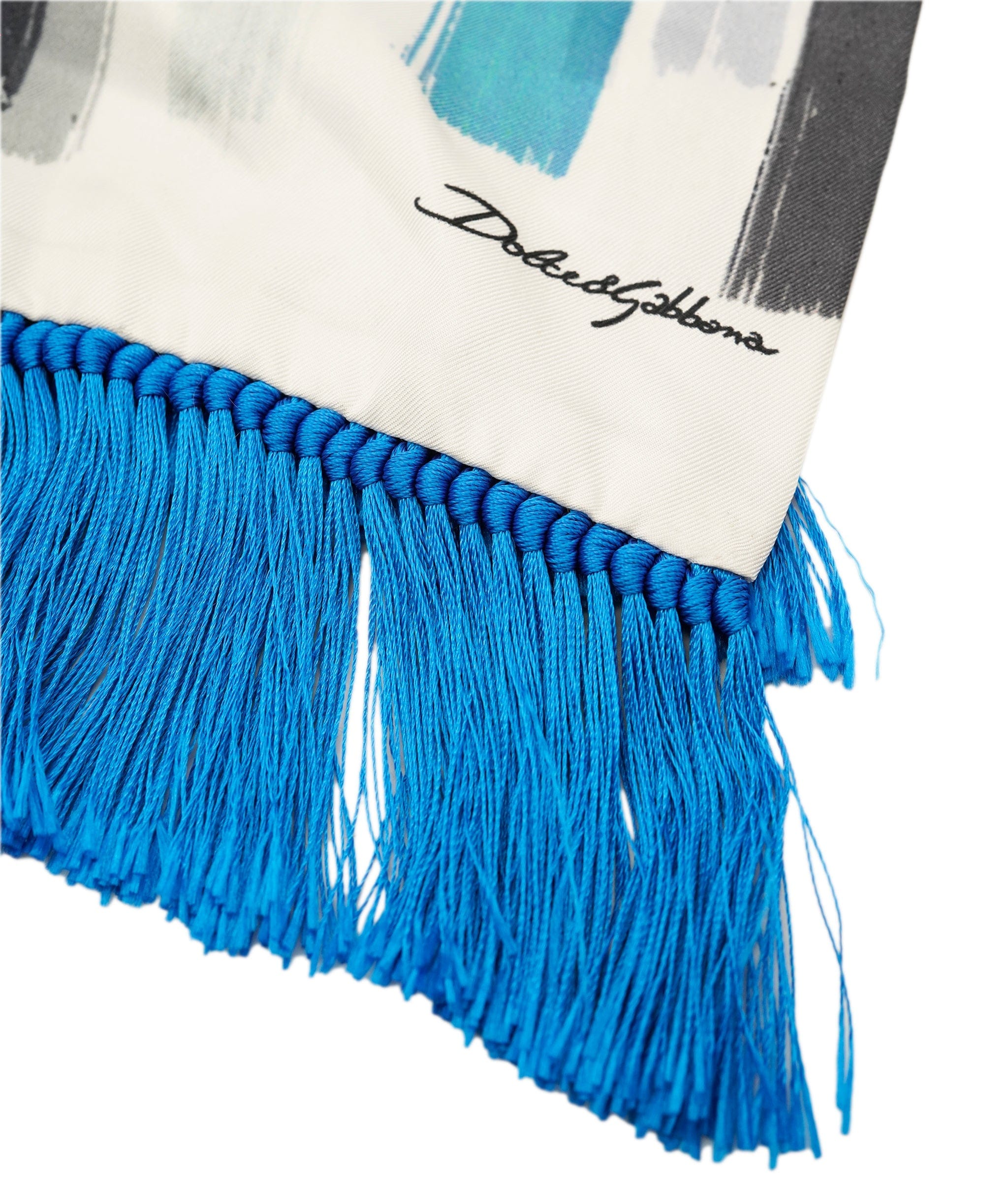 Dolce & Gabbana Blue Striped Fringe Trim Silk Scarf AKL0051