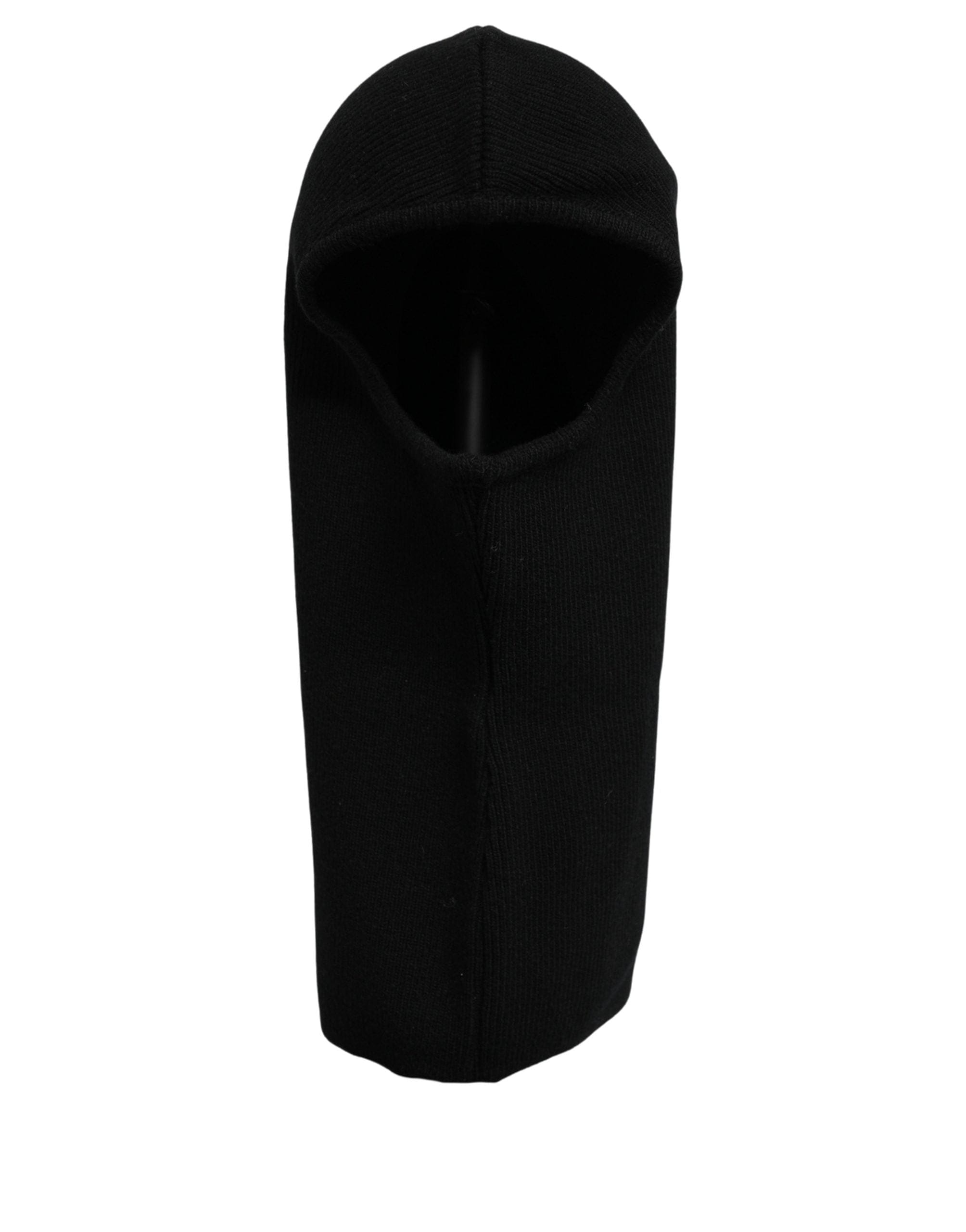 Dolce & Gabbana Men Black Wool Ribbed Knit Balaclava Wrap One Size Men's Hat