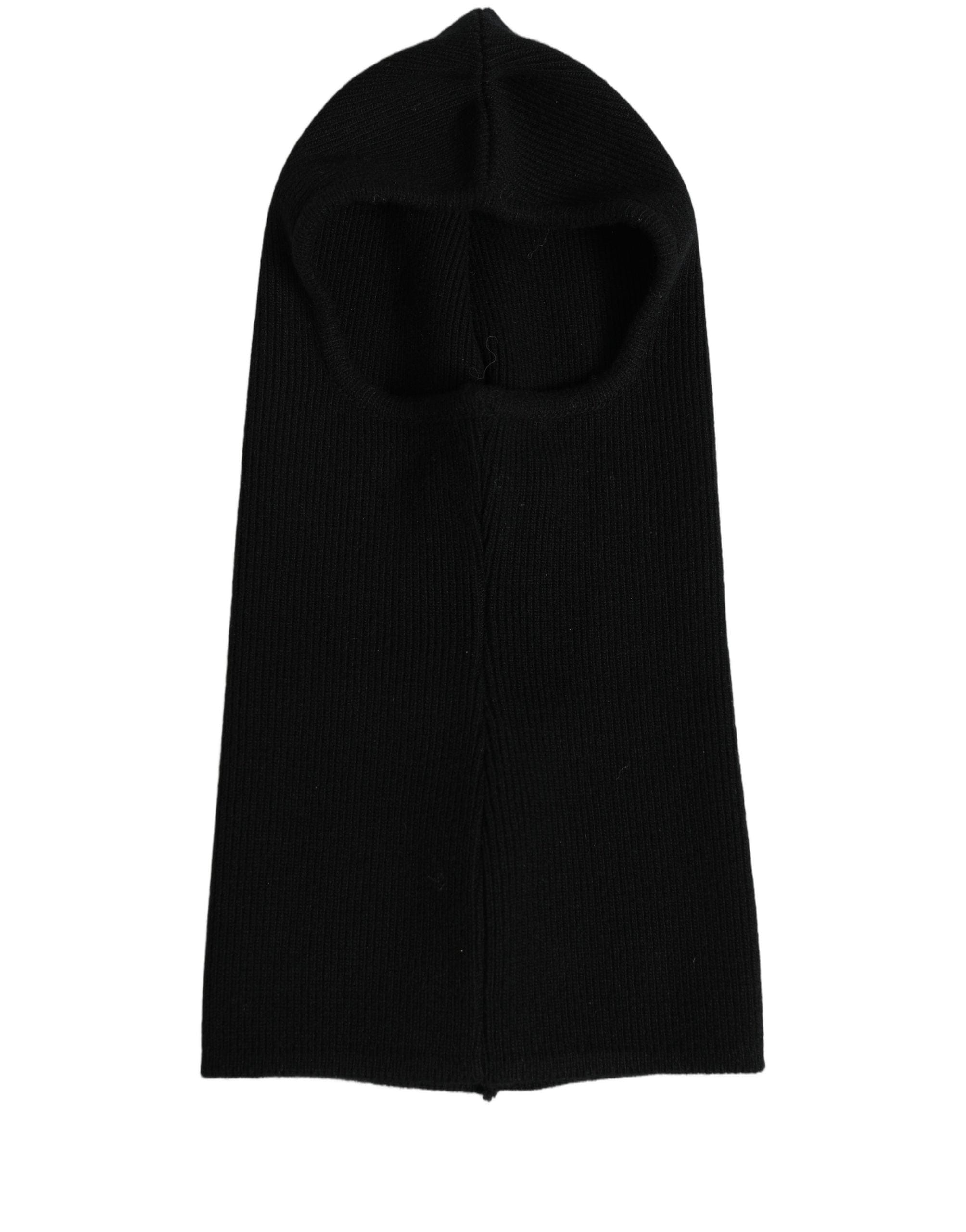Dolce & Gabbana Men Black Wool Ribbed Knit Balaclava Wrap One Size Men's Hat
