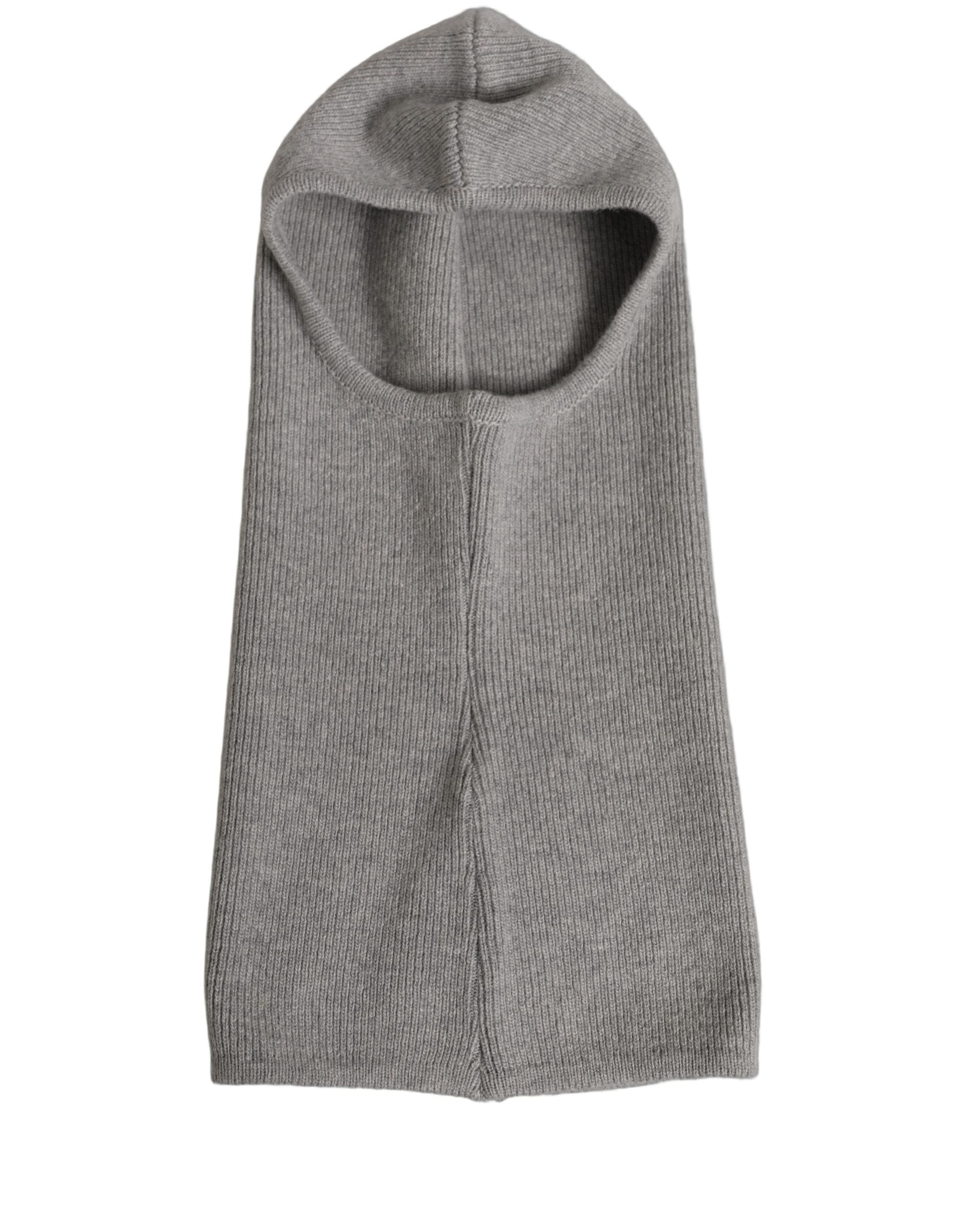 Dolce & Gabbana Men Grey Wool Ribbed Knit Balaclava Wrap One Size Men's Hat