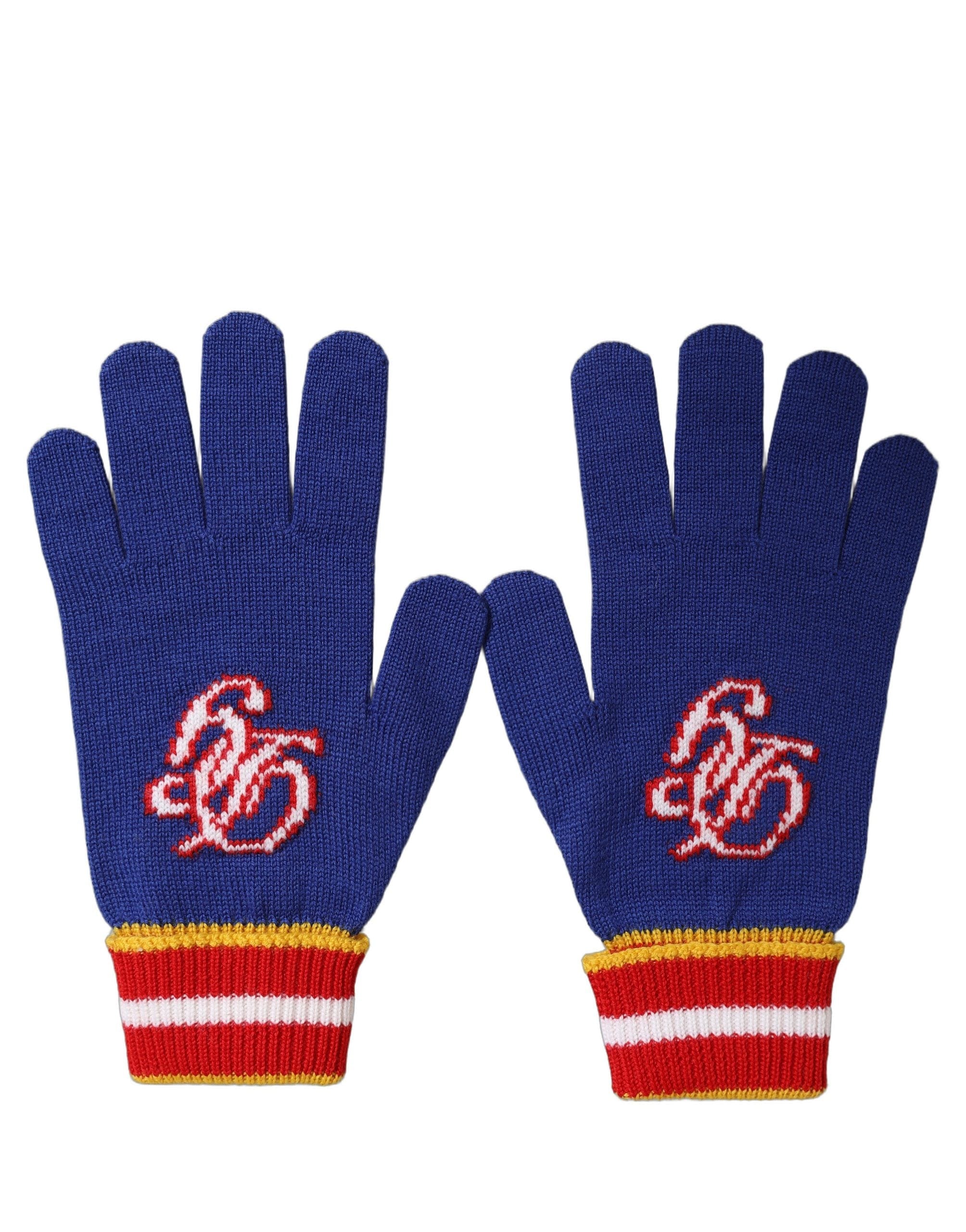 Dolce & Gabbana Blue Striped Wool DG Logo Embroidered Men's Gloves