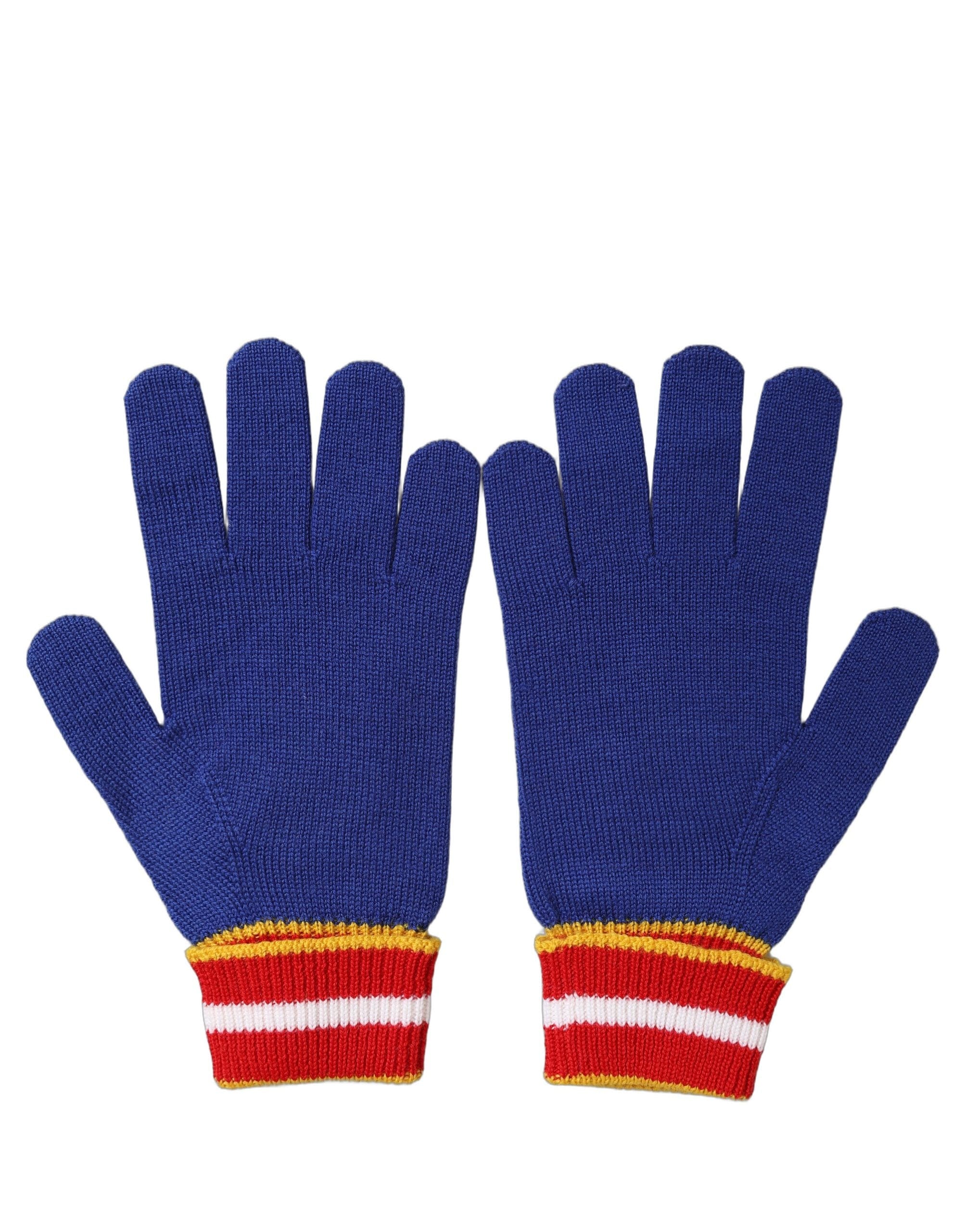 Dolce & Gabbana Blue Striped Wool DG Logo Embroidered Men's Gloves