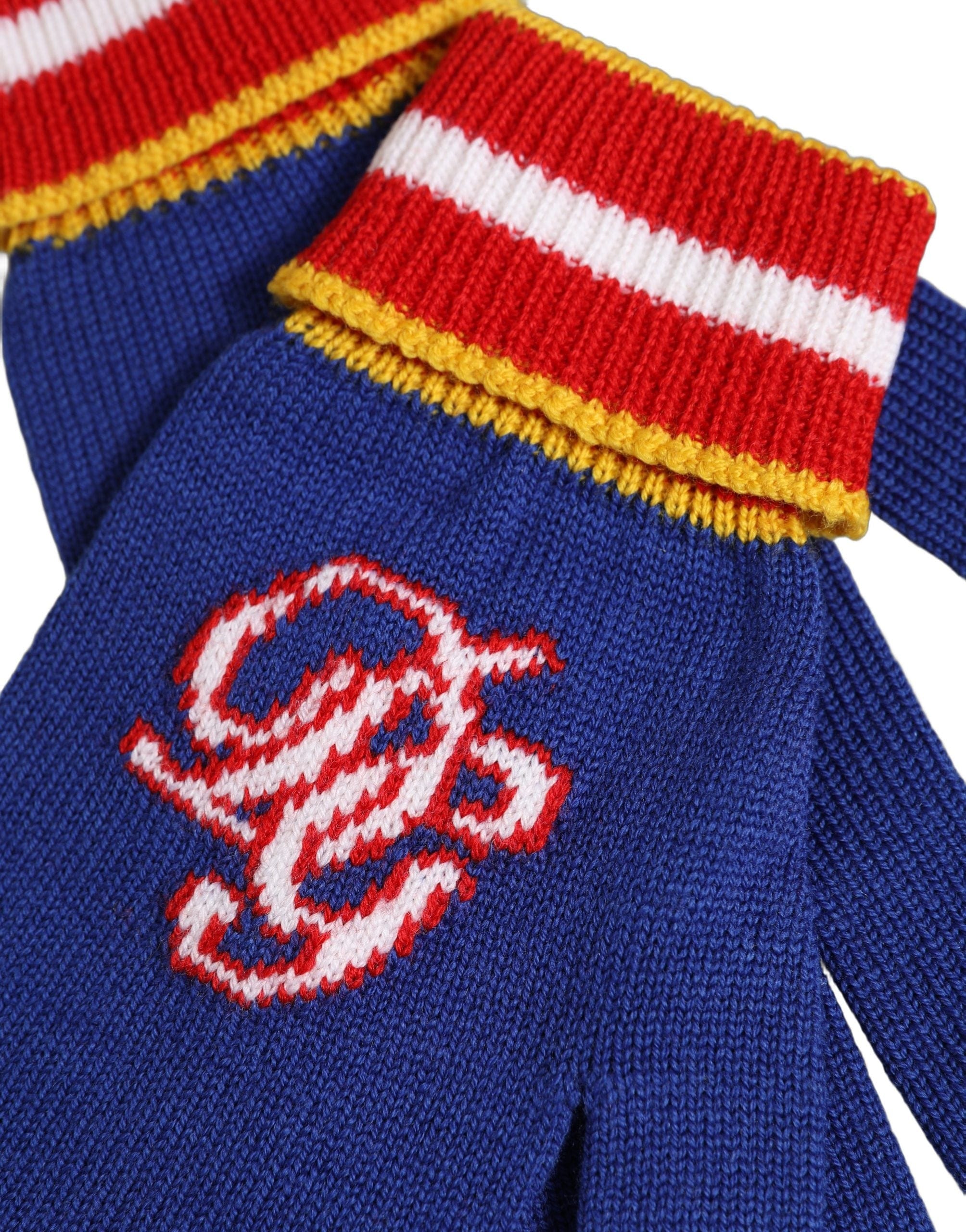 Dolce & Gabbana Blue Striped Wool DG Logo Embroidered Men's Gloves