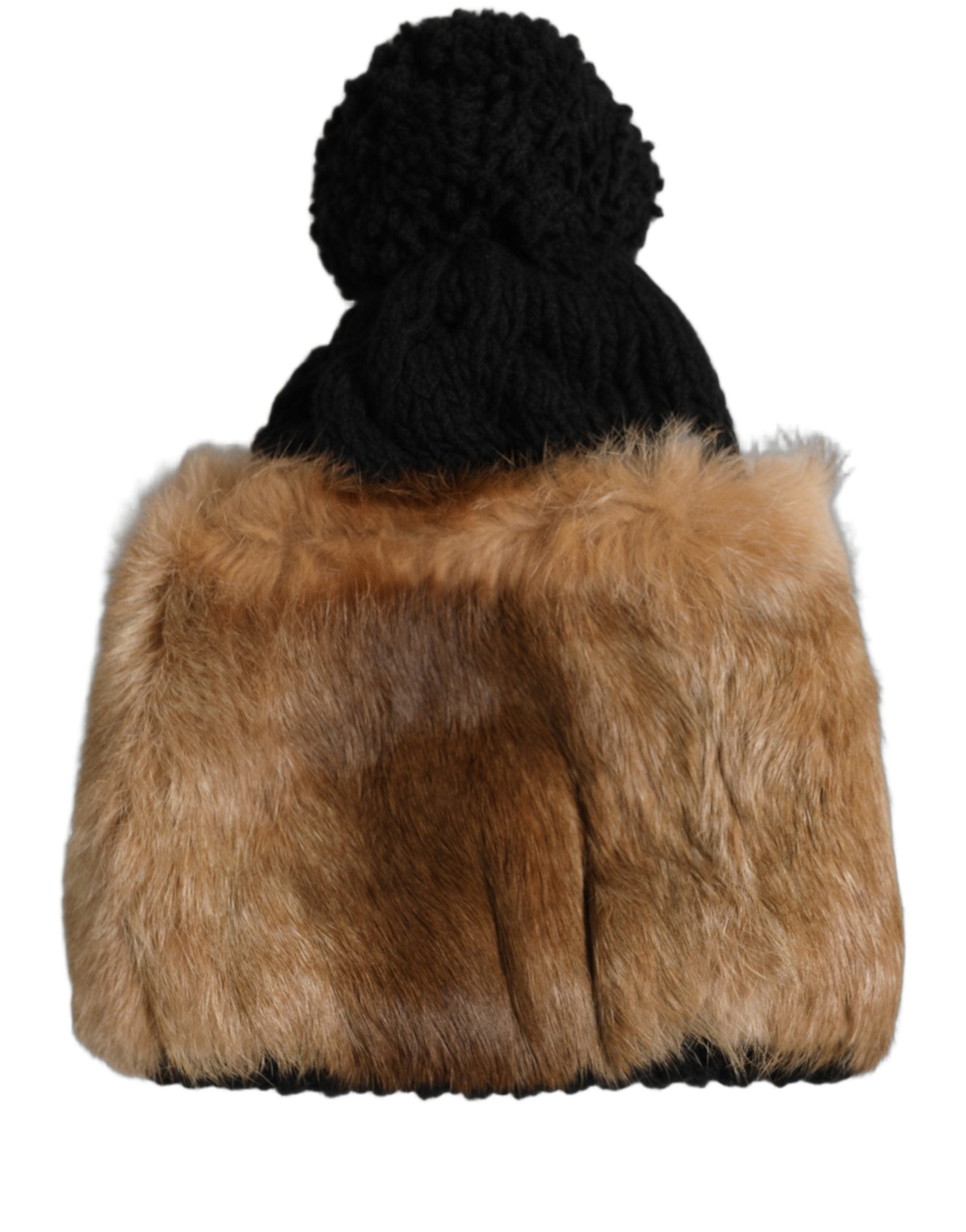 Dolce & Gabbana Black Brown Dyed Rabbit Real Fur Winter Beanie Women's Hat
