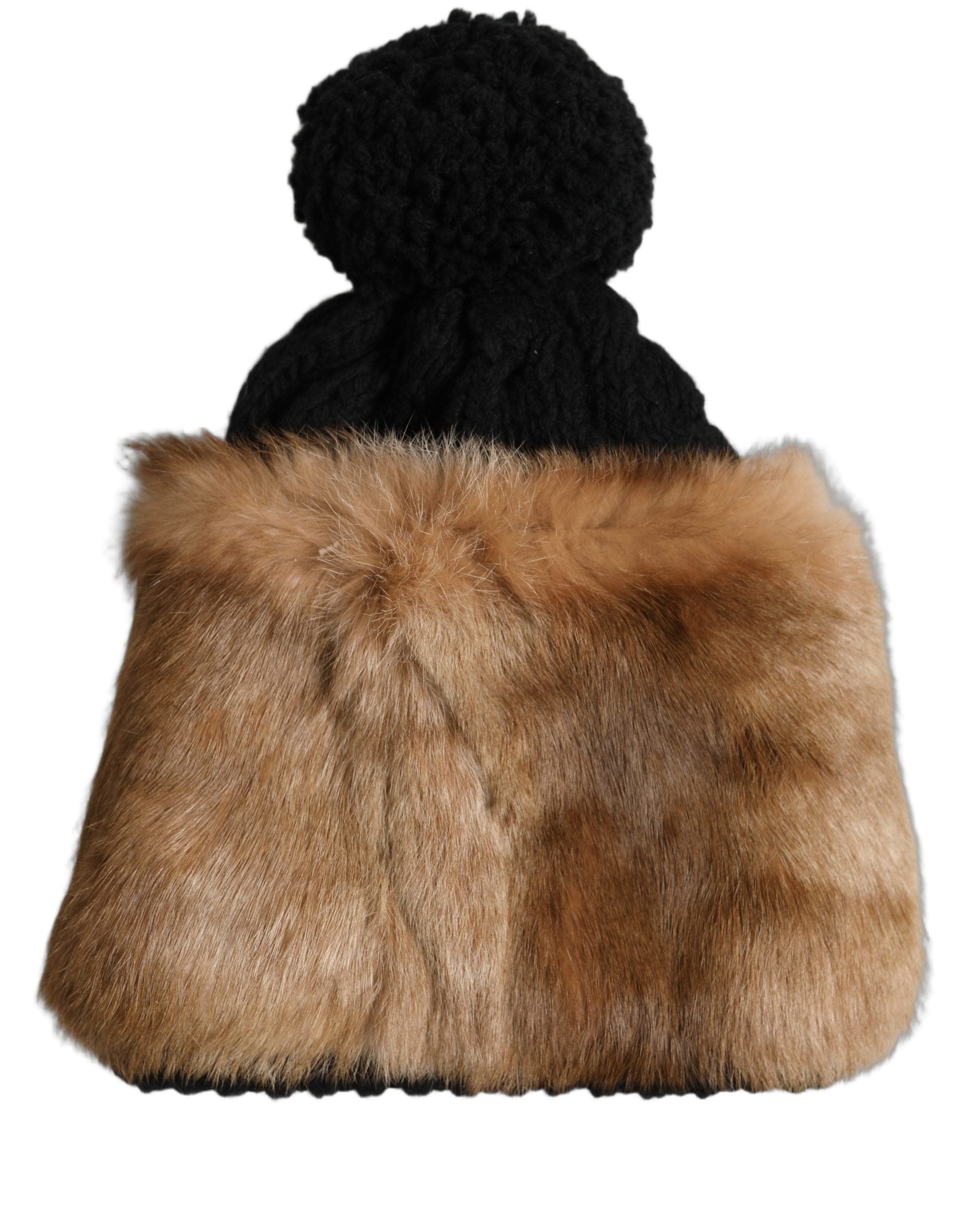 Dolce & Gabbana Black Brown Dyed Rabbit Real Fur Winter Beanie Women's Hat