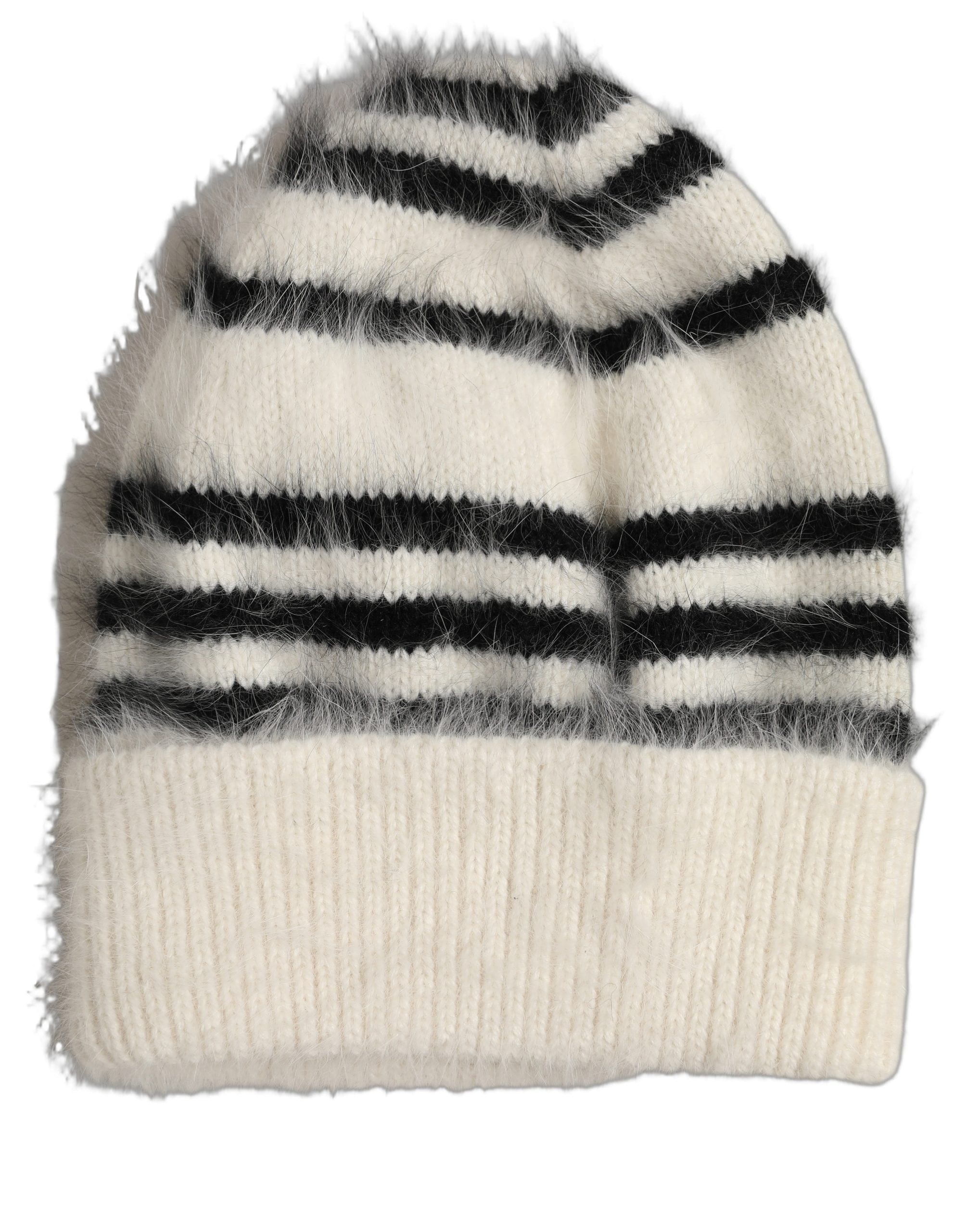 Dolce & Gabbana Black White Striped Angora Knitted Beanie One Size Women's Hat