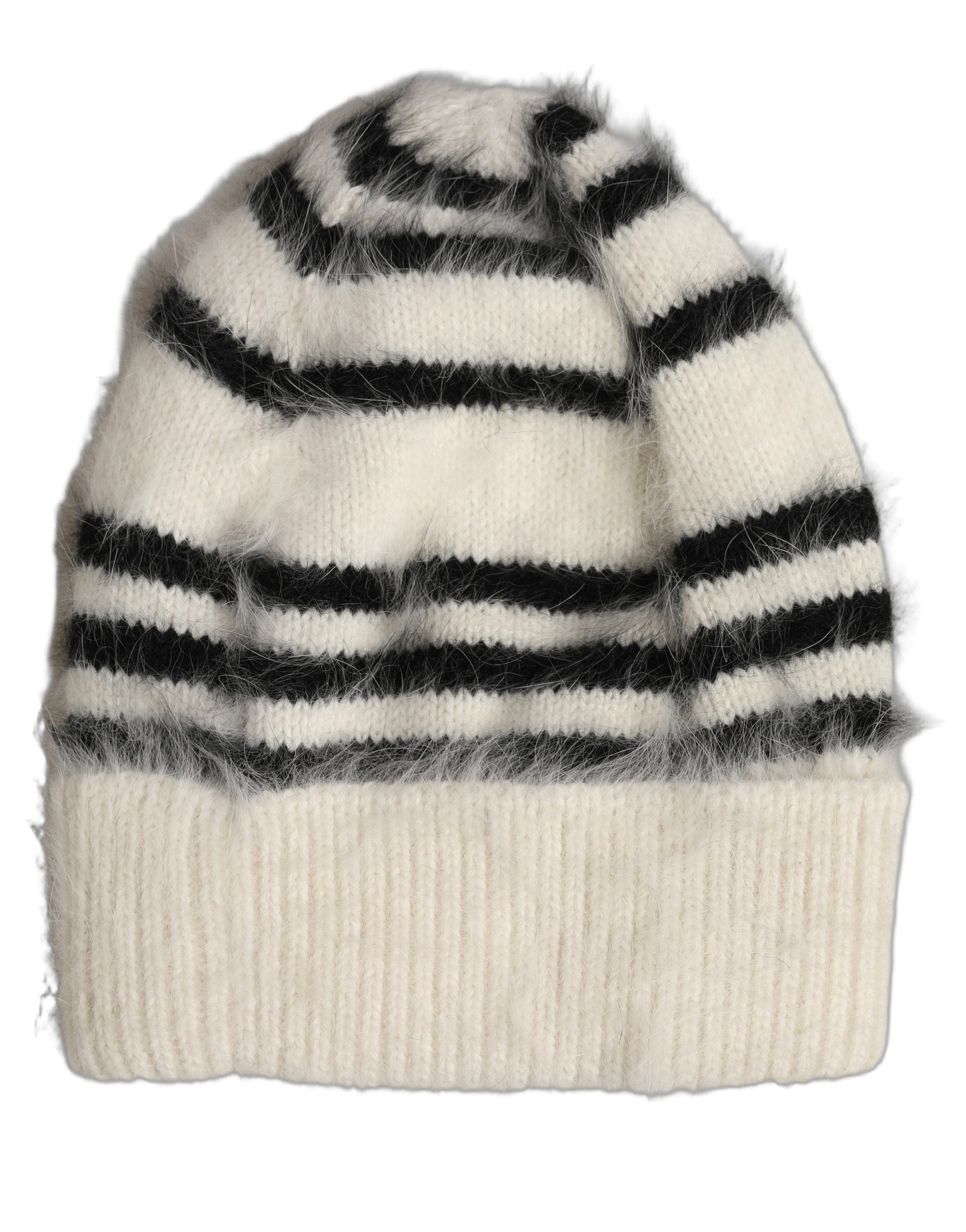 Dolce & Gabbana Black White Striped Angora Knitted Beanie One Size Women's Hat