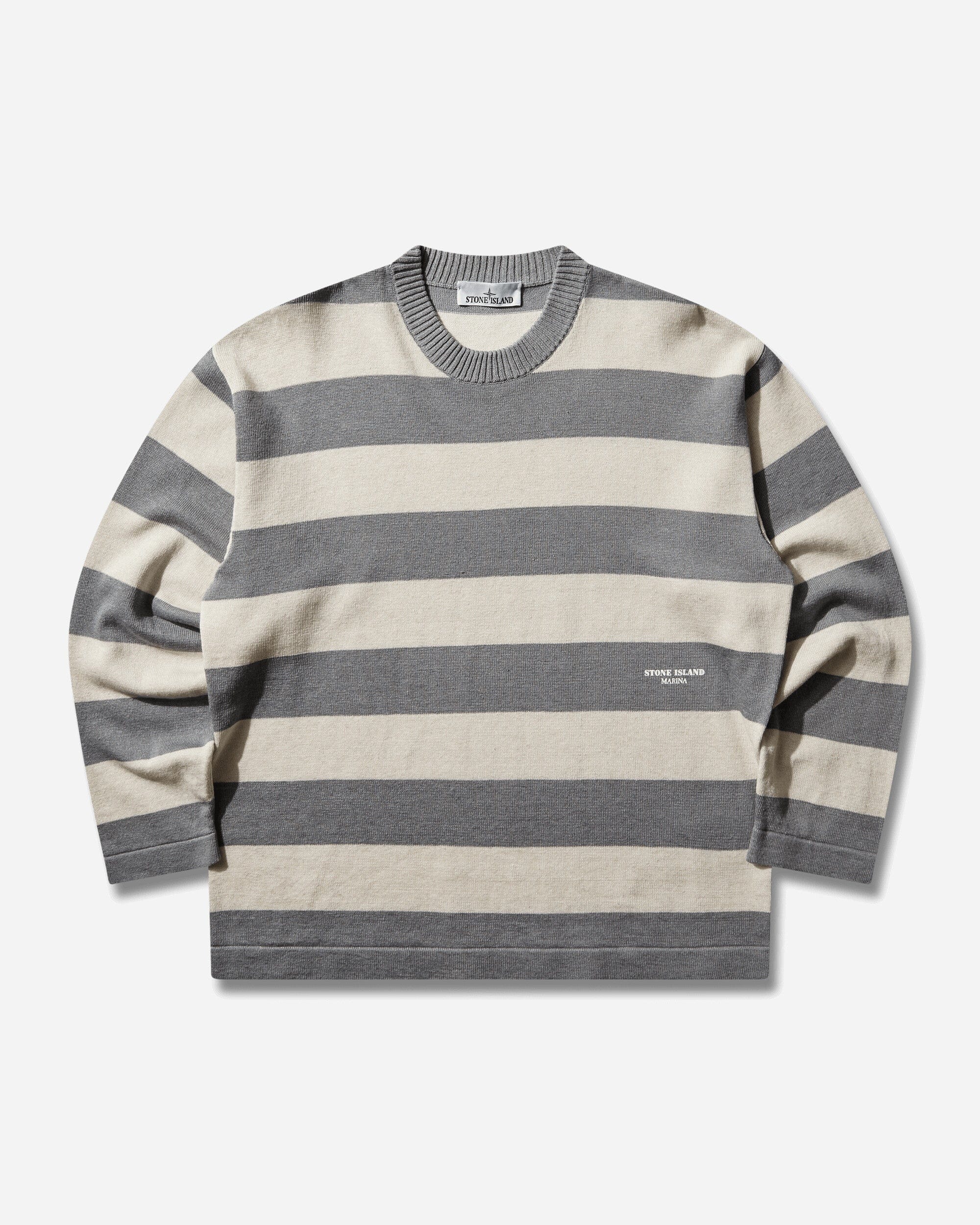 Stone Island Men's Marina Striped Crewneck Jumper Ivory