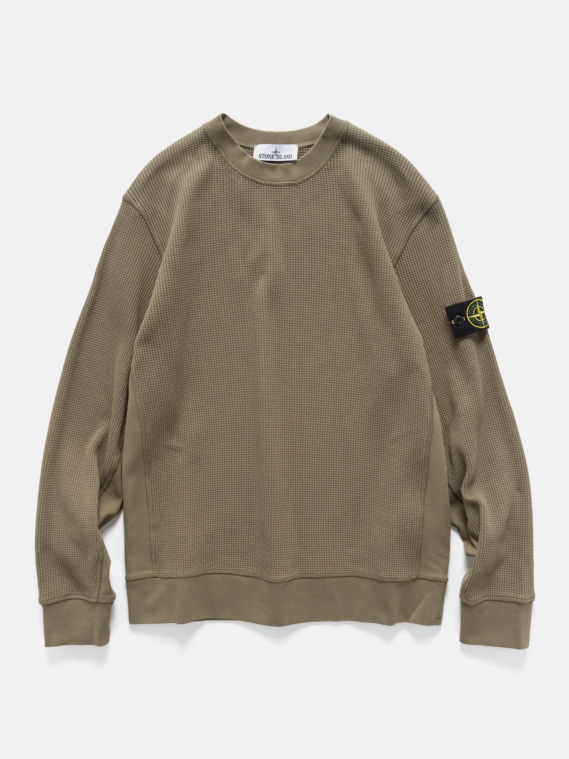 Stone Island Organic Cotton Waffle Fleece Crewneck Military Green