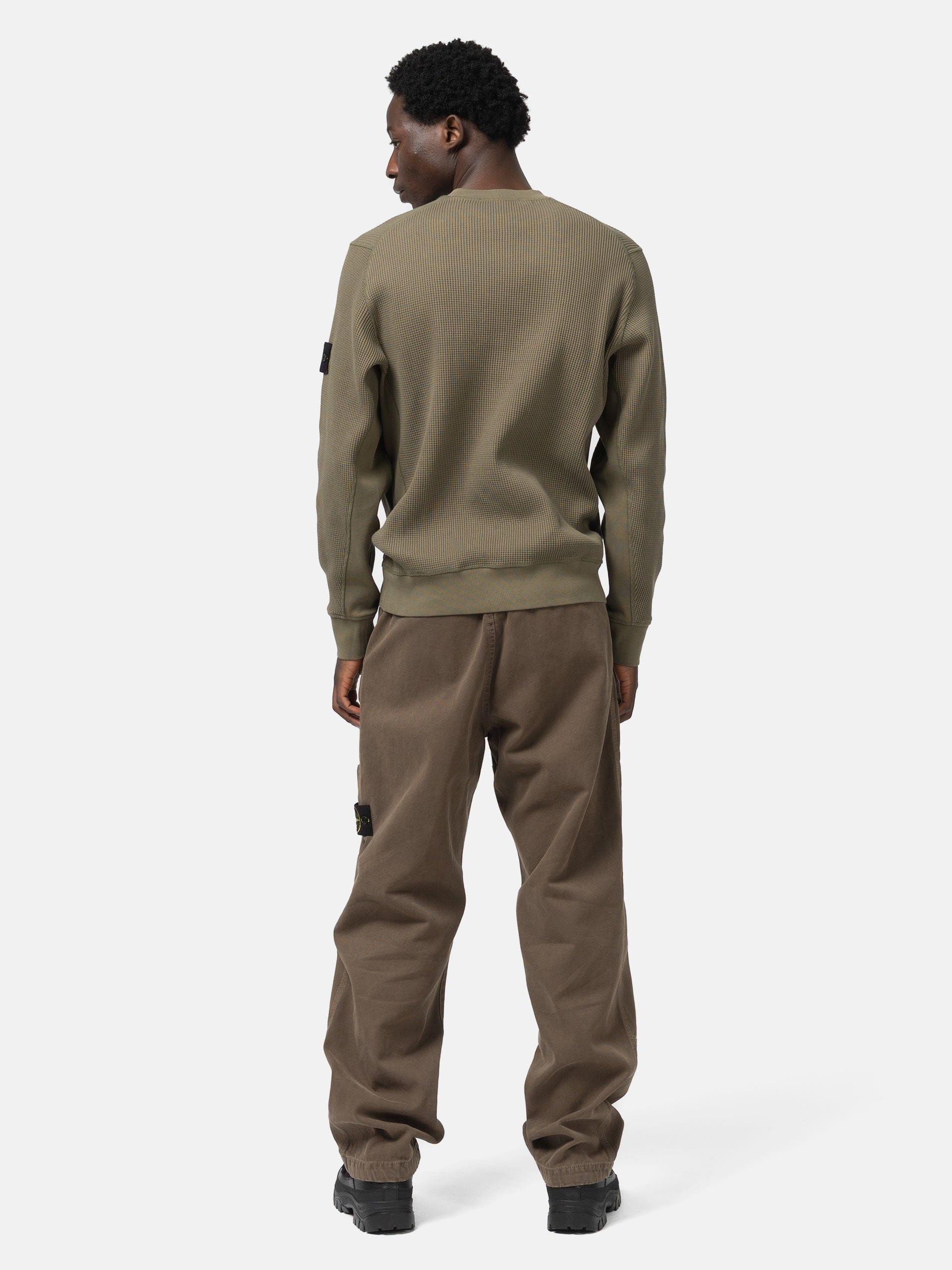 Stone Island Organic Cotton Waffle Fleece Crewneck Military Green