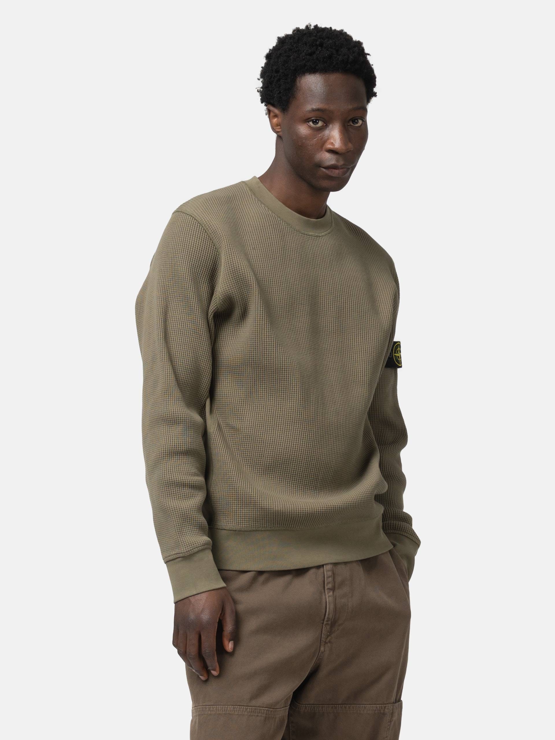 Stone Island Organic Cotton Waffle Fleece Crewneck Military Green