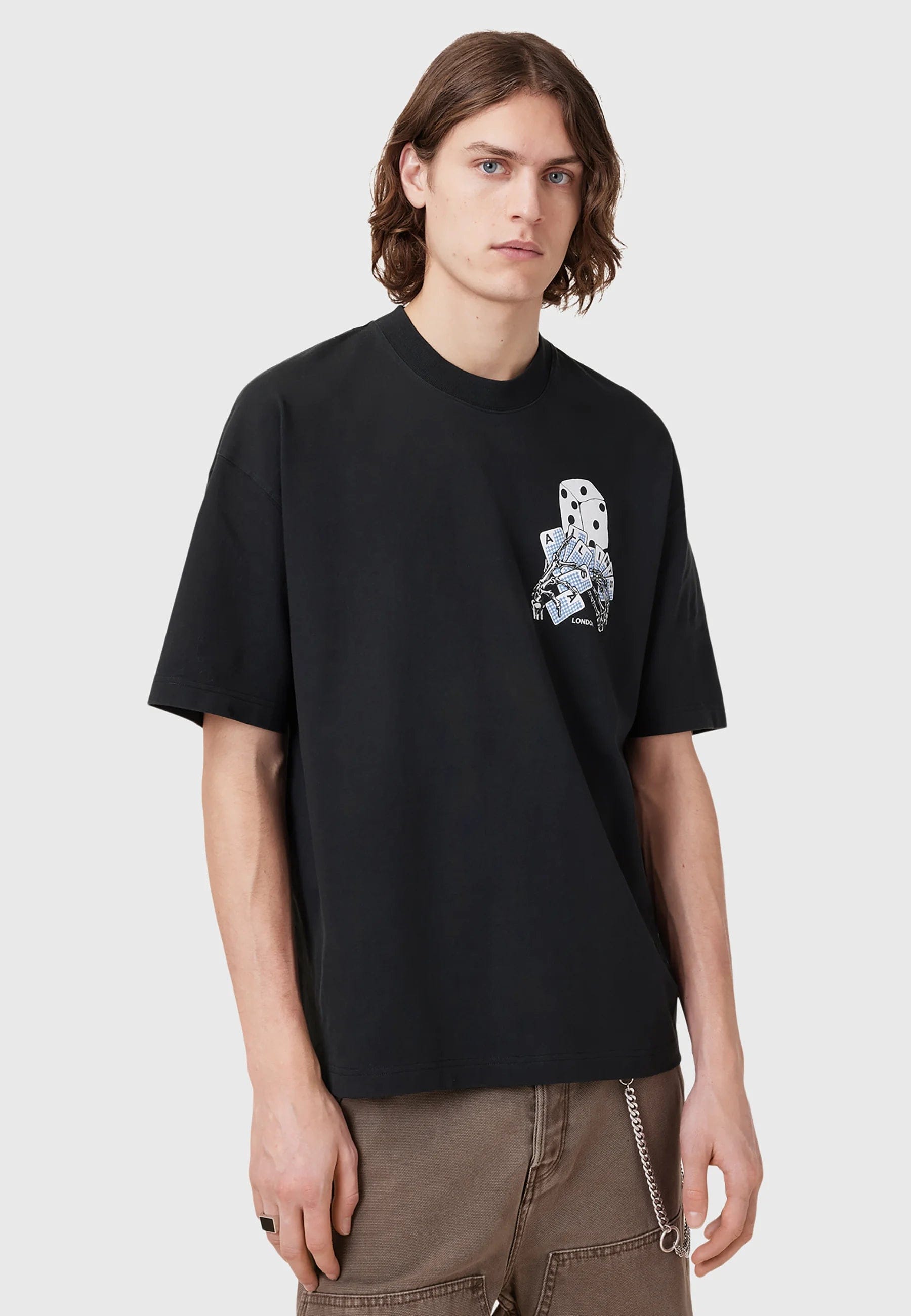 All Saints Dealt Crew Print T - Shirt Black | Off Kicks