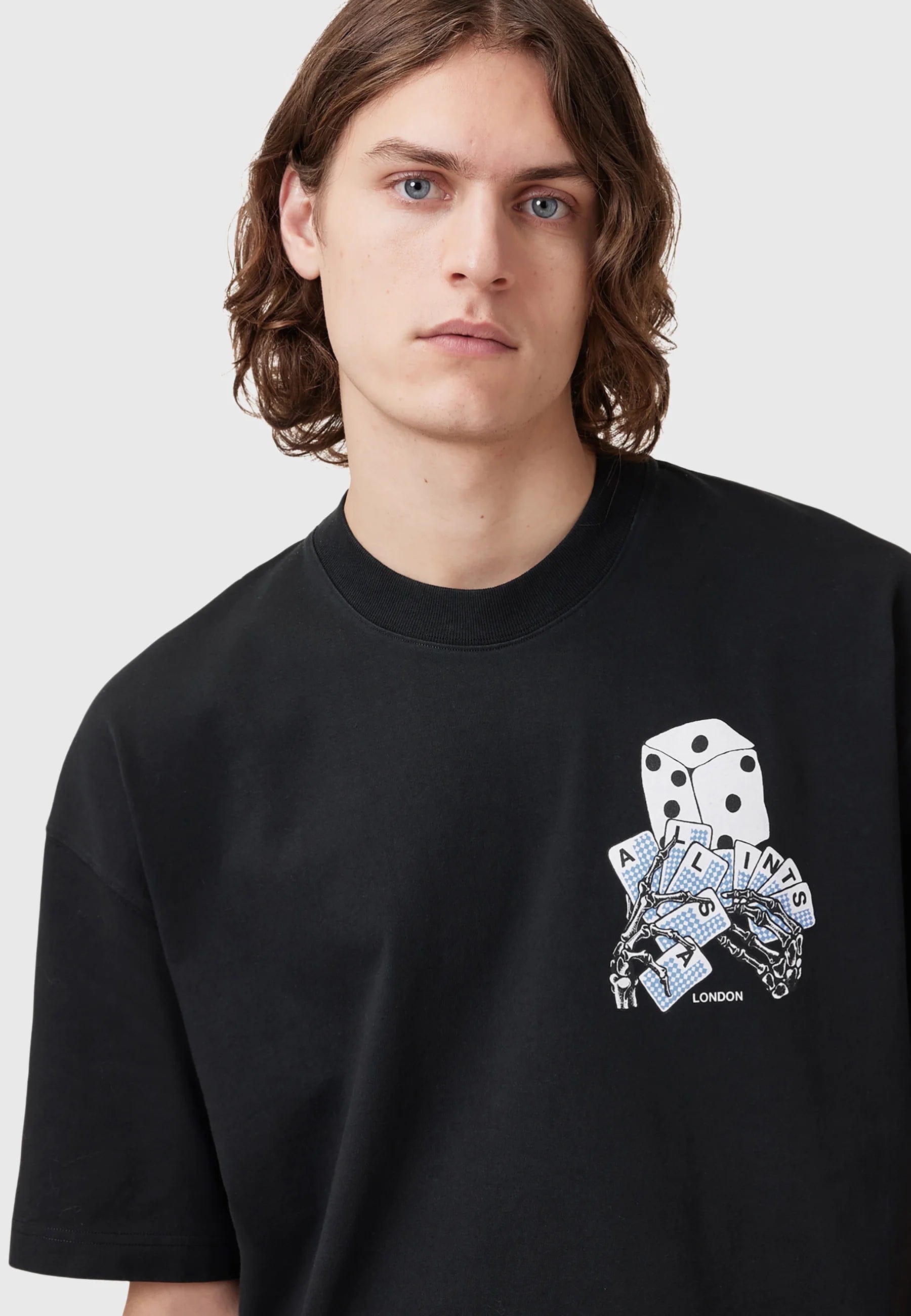 All Saints Dealt Crew Print T - Shirt Black | Off Kicks