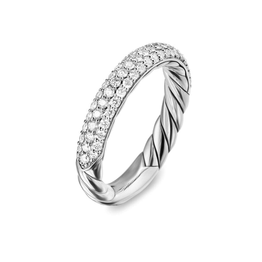 David Yurman DY Mercer Pavé Band Ring in Sterling Silver with Diamonds, 3.7 mm, Size 7