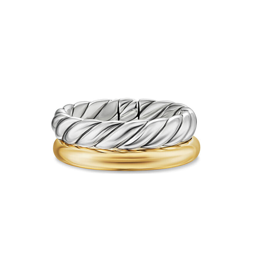 David Yurman DY Mercer Two Row Ring in Sterling Silver with 18K Yellow Gold, 8 mm, Size 6