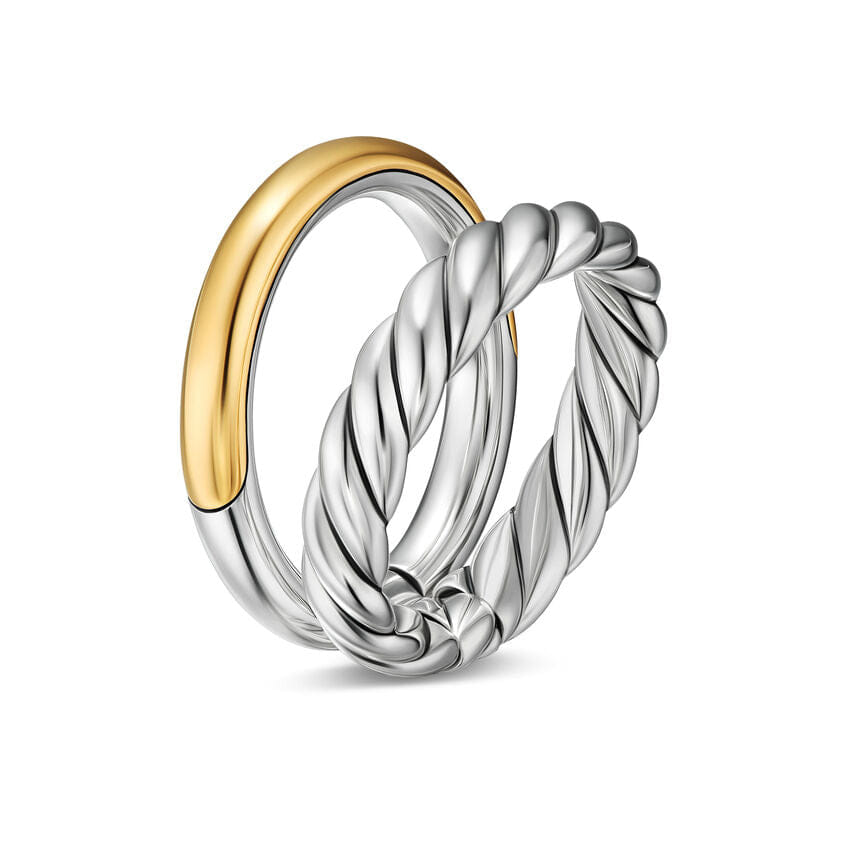 David Yurman DY Mercer Two Row Ring in Sterling Silver with 18K Yellow Gold, 8 mm, Size 7