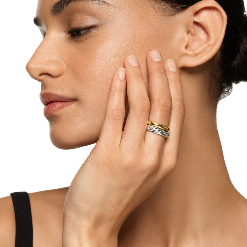 David Yurman DY Mercer Two Row Ring in Sterling Silver with 18K Yellow Gold, 8 mm, Size 7