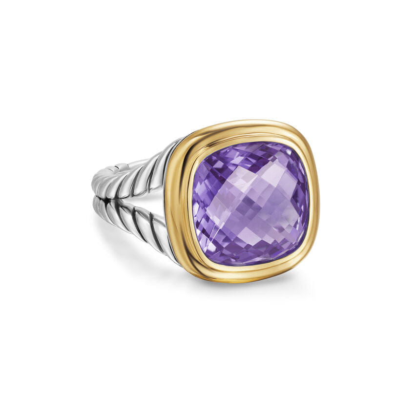 David Yurman Albion Ring in Sterling Silver with 18K Yellow Gold and Amethyst, 11 mm, Size 6