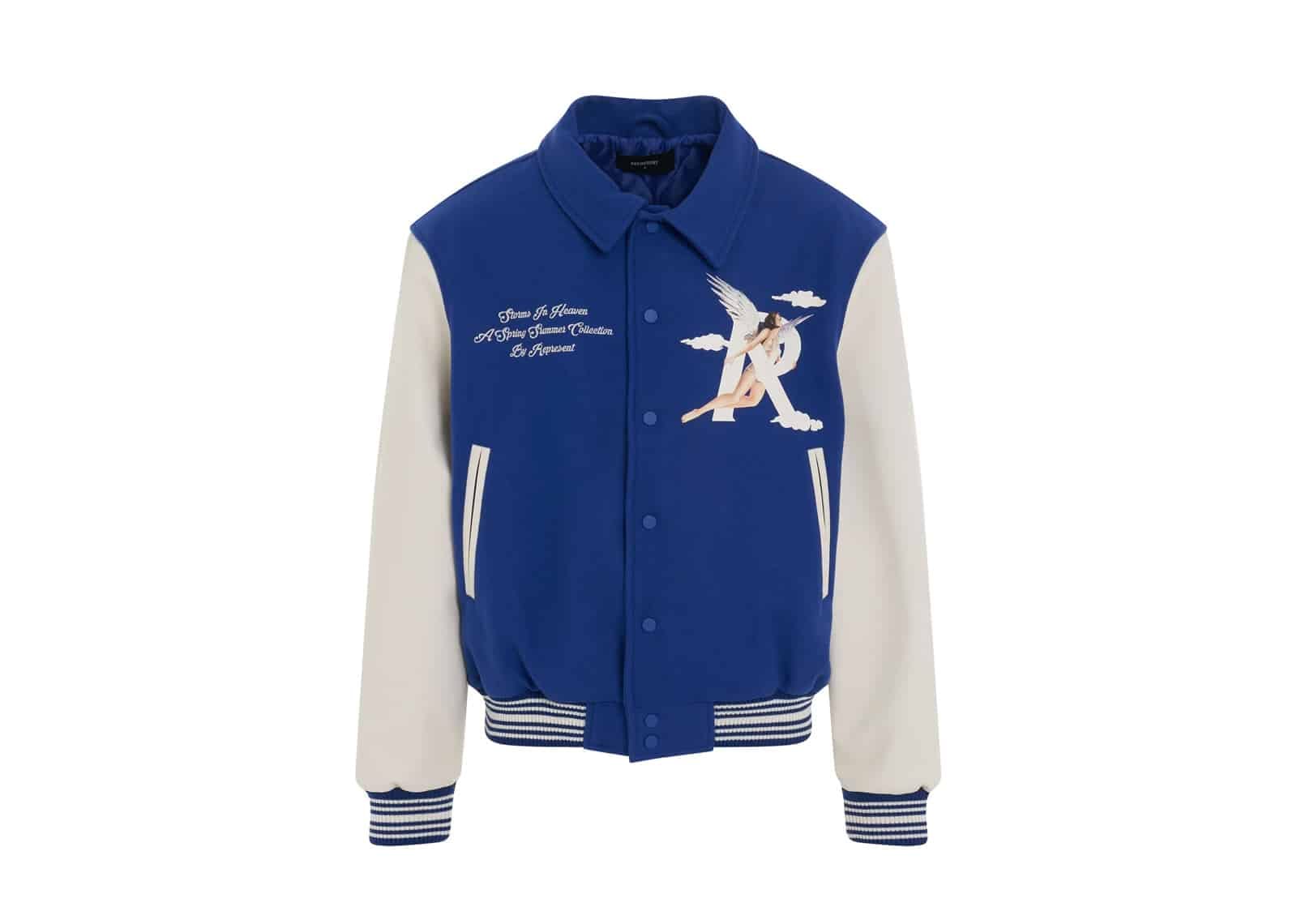 Represent Storms In Heaven Varsity Jacket Cobalt Blue