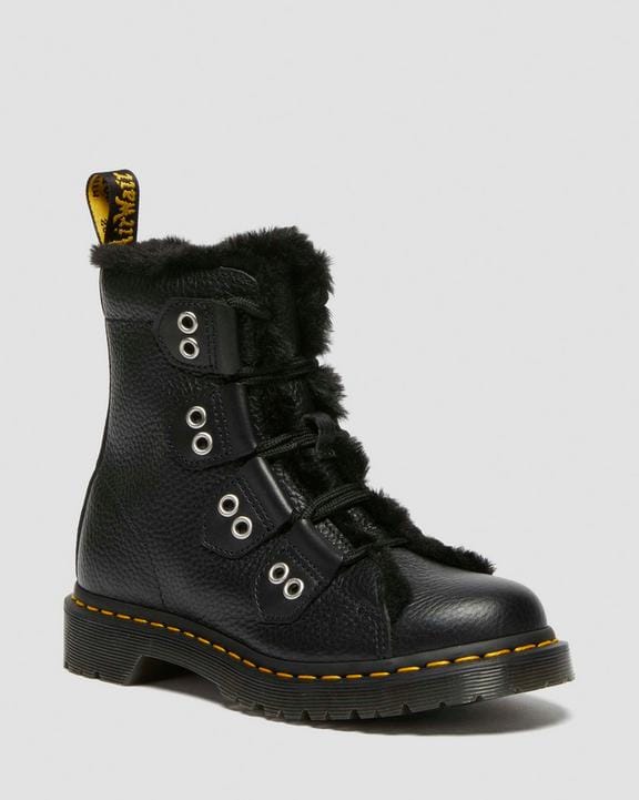 Dr Martens Faux Fur Lined Leather Lace Up Boots - Black