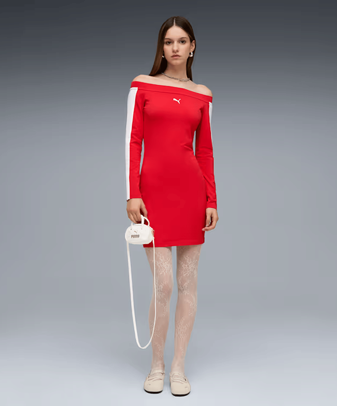 PUMA | T7 LONG SLEEVE DRESS { RED/WHITE