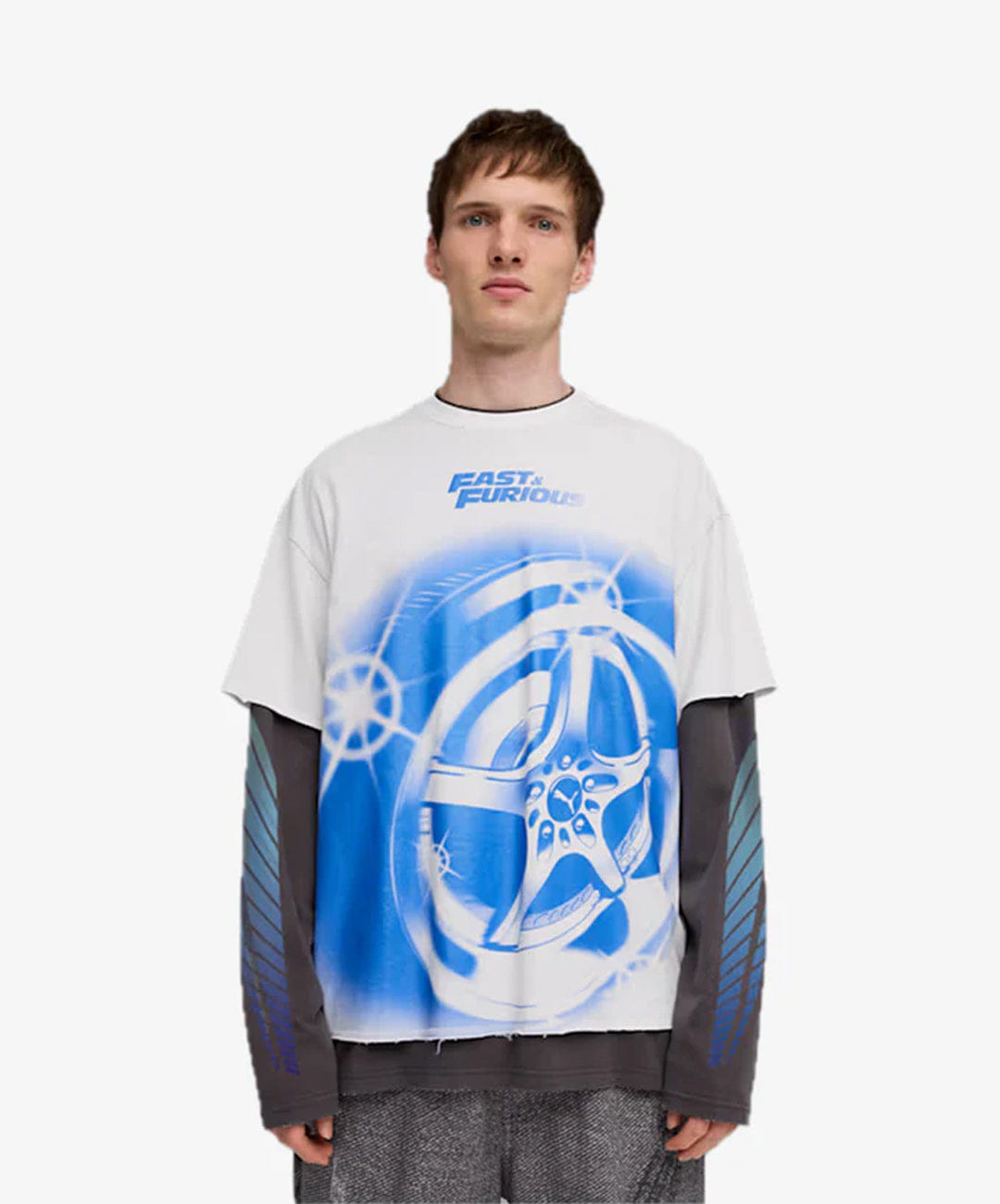 PUMA | x FAST & FURIOUS LONG SLEEVE LAYERED T-Shirt { PUMA WHITE - DUSKY GRAY
