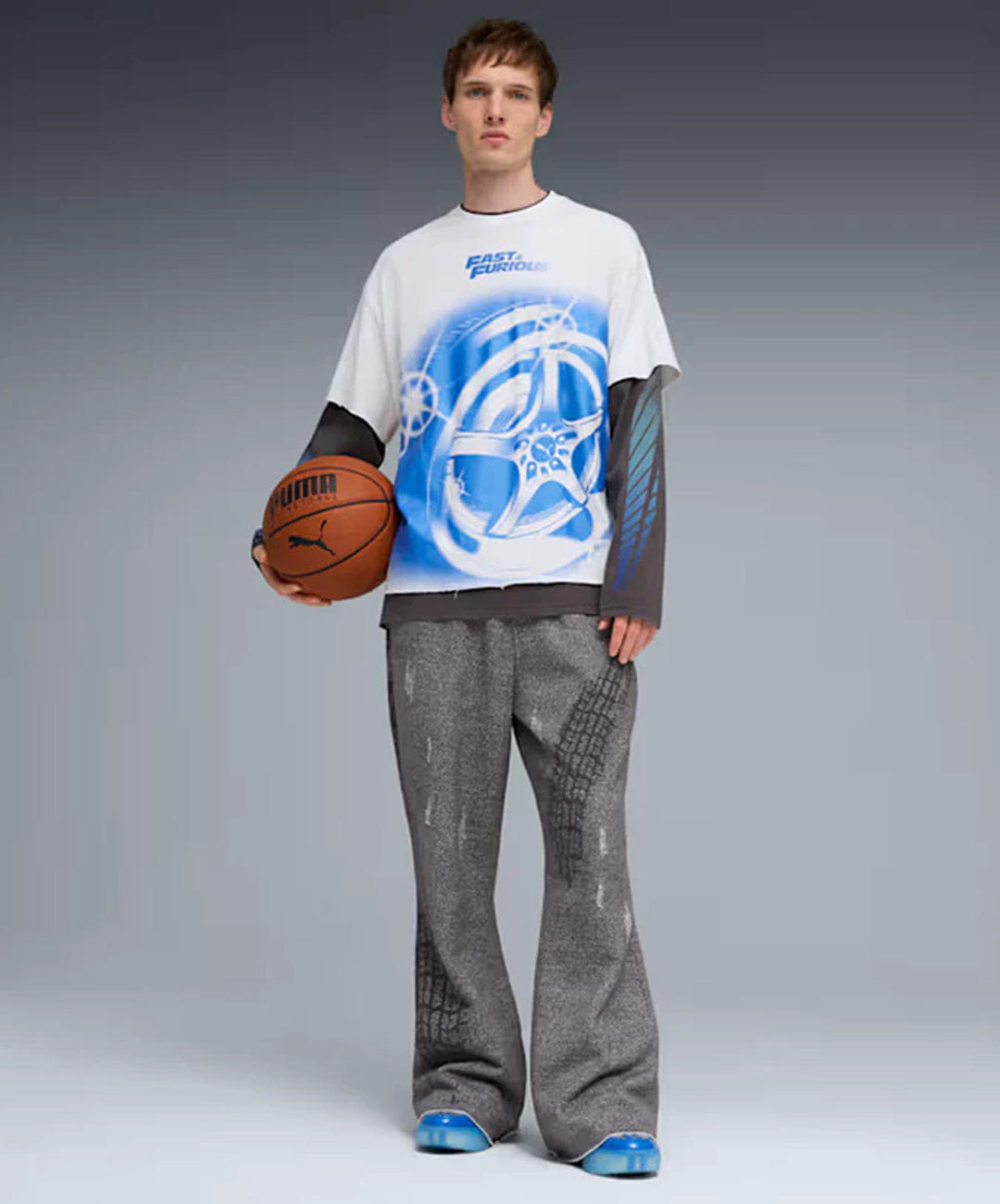 PUMA | x FAST & FURIOUS LONG SLEEVE LAYERED T-Shirt { PUMA WHITE - DUSKY GRAY
