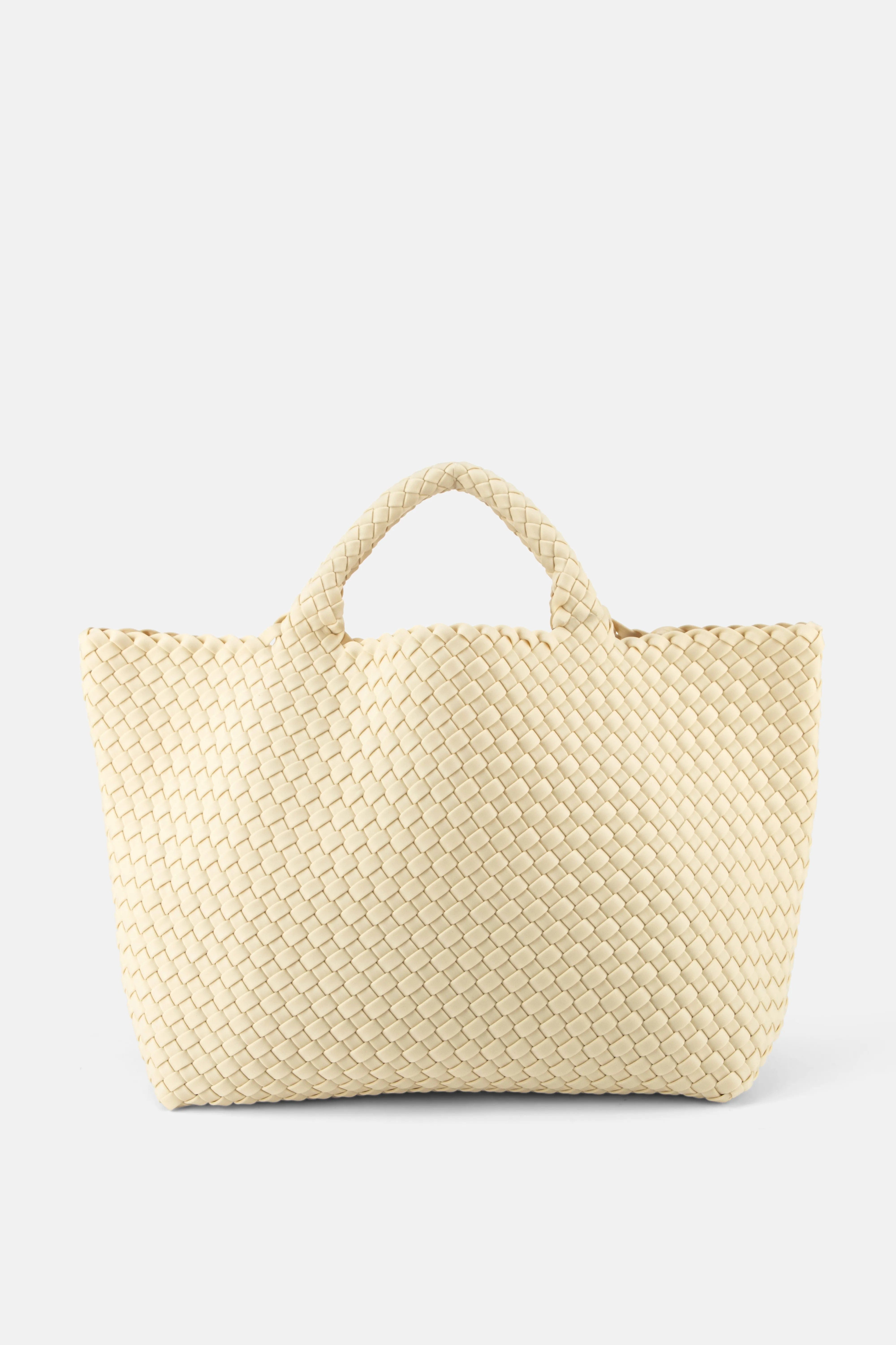Naghedi St. Barths Woven Medium Tote Bag in White with Pouch