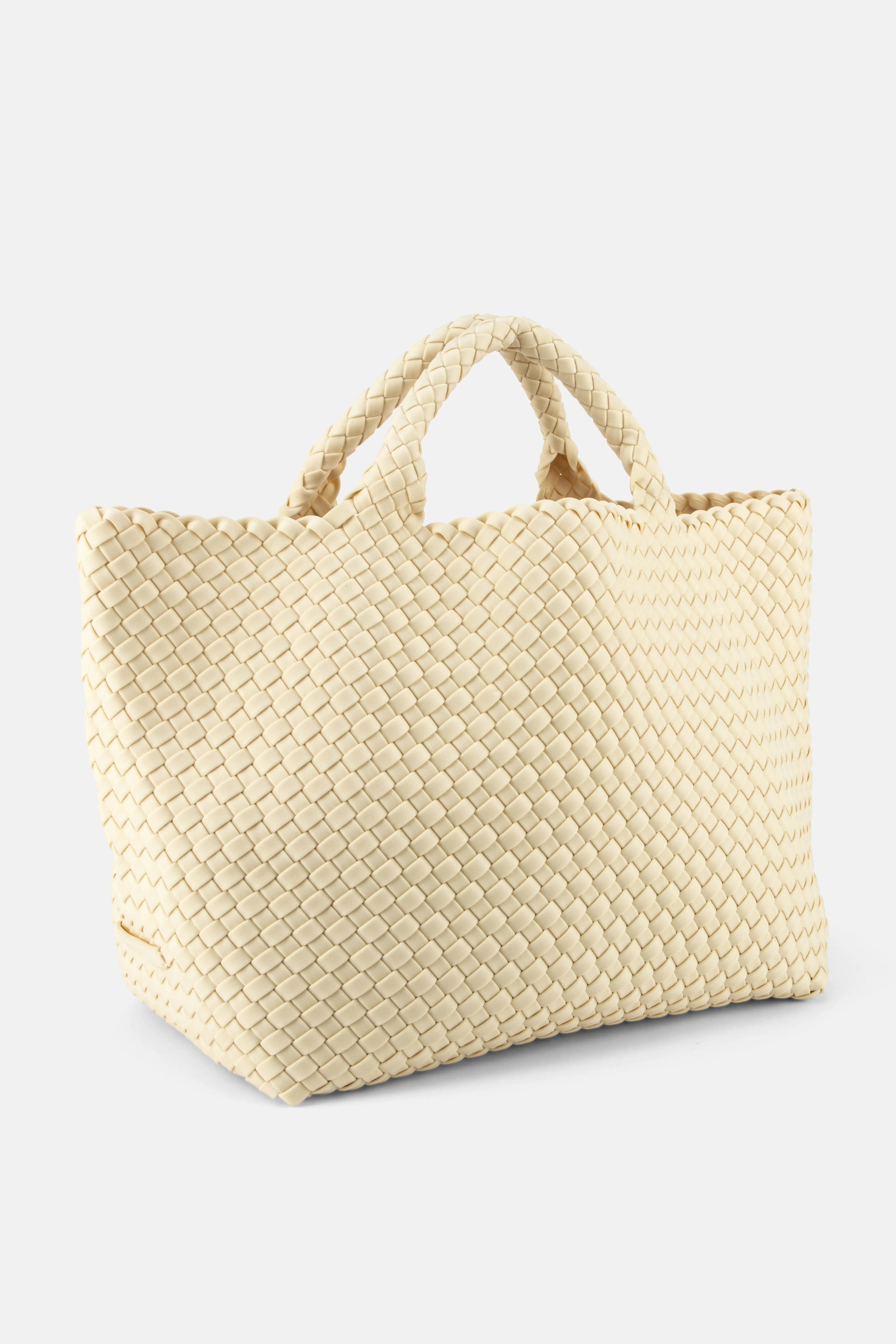 Naghedi St. Barths Woven Medium Tote Bag in White with Pouch
