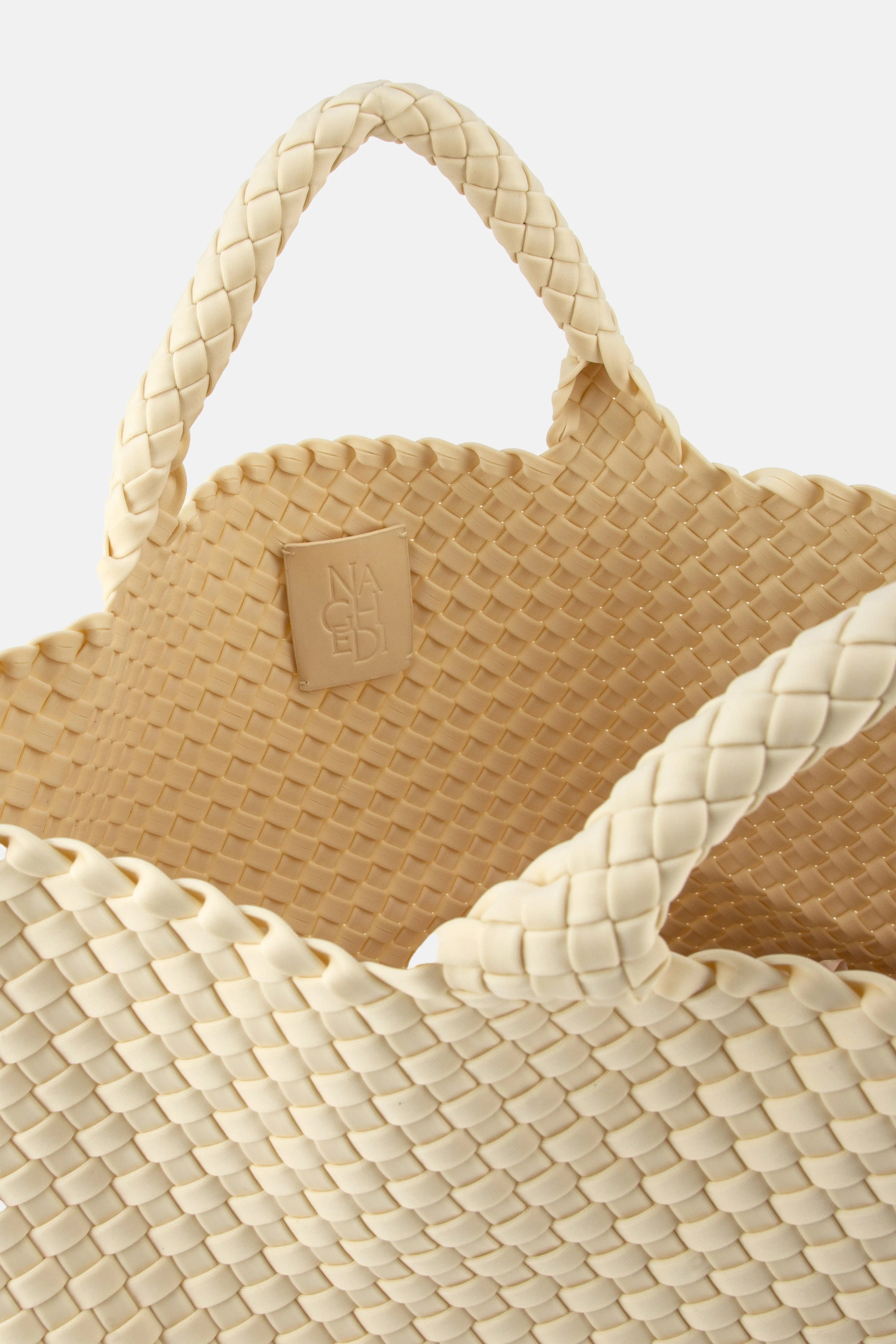 Naghedi St. Barths Woven Medium Tote Bag in White with Pouch