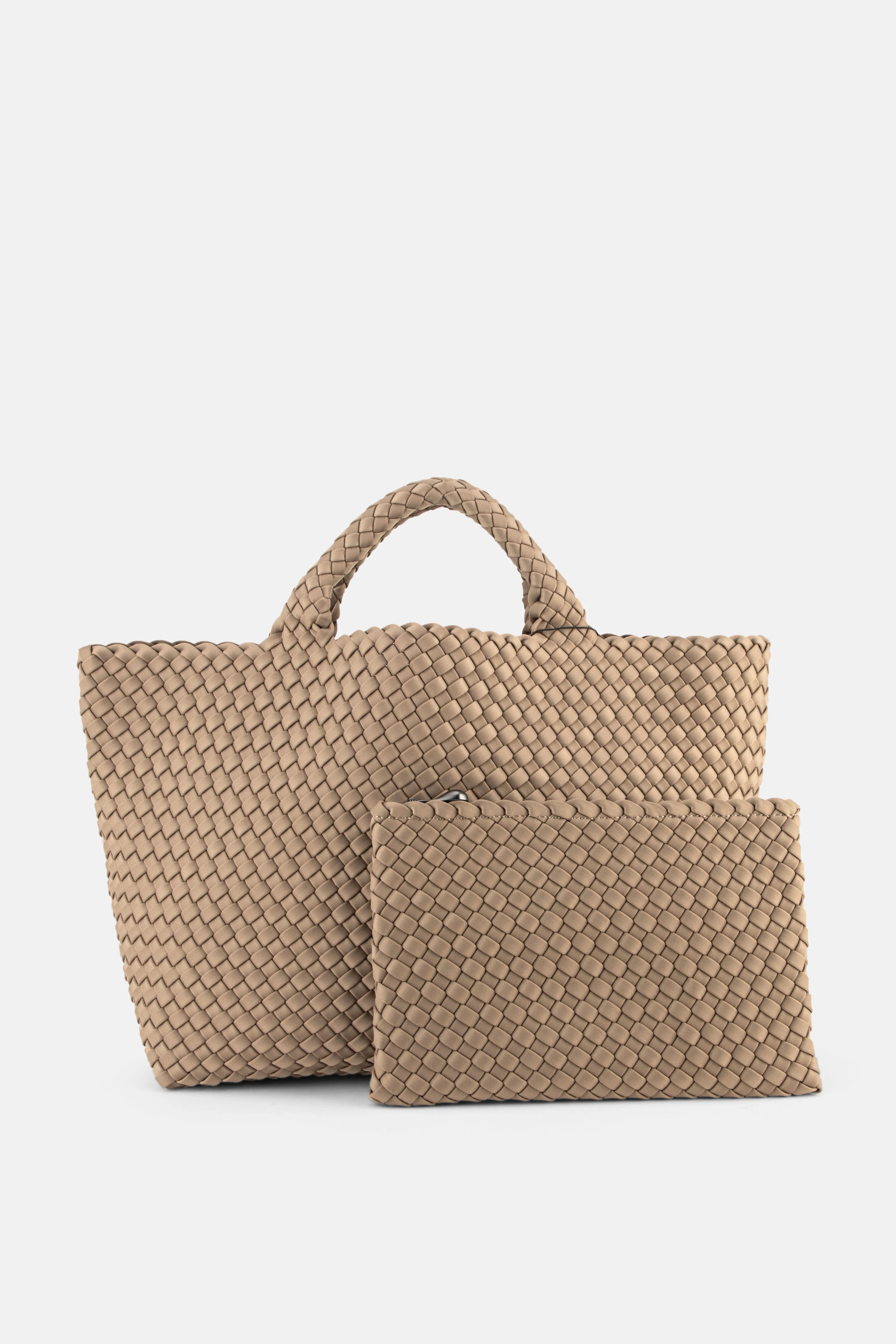 Naghedi St. Barths Woven Medium Tote Bag in Beige with Pouch