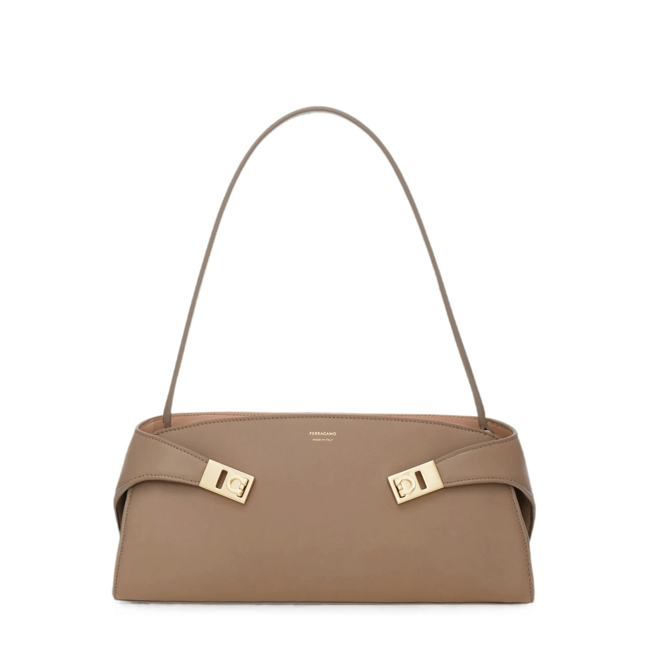 Ferragamo Hug Soft Medium Leather Shoulder Bag - Warm Taupe Dusty Pink