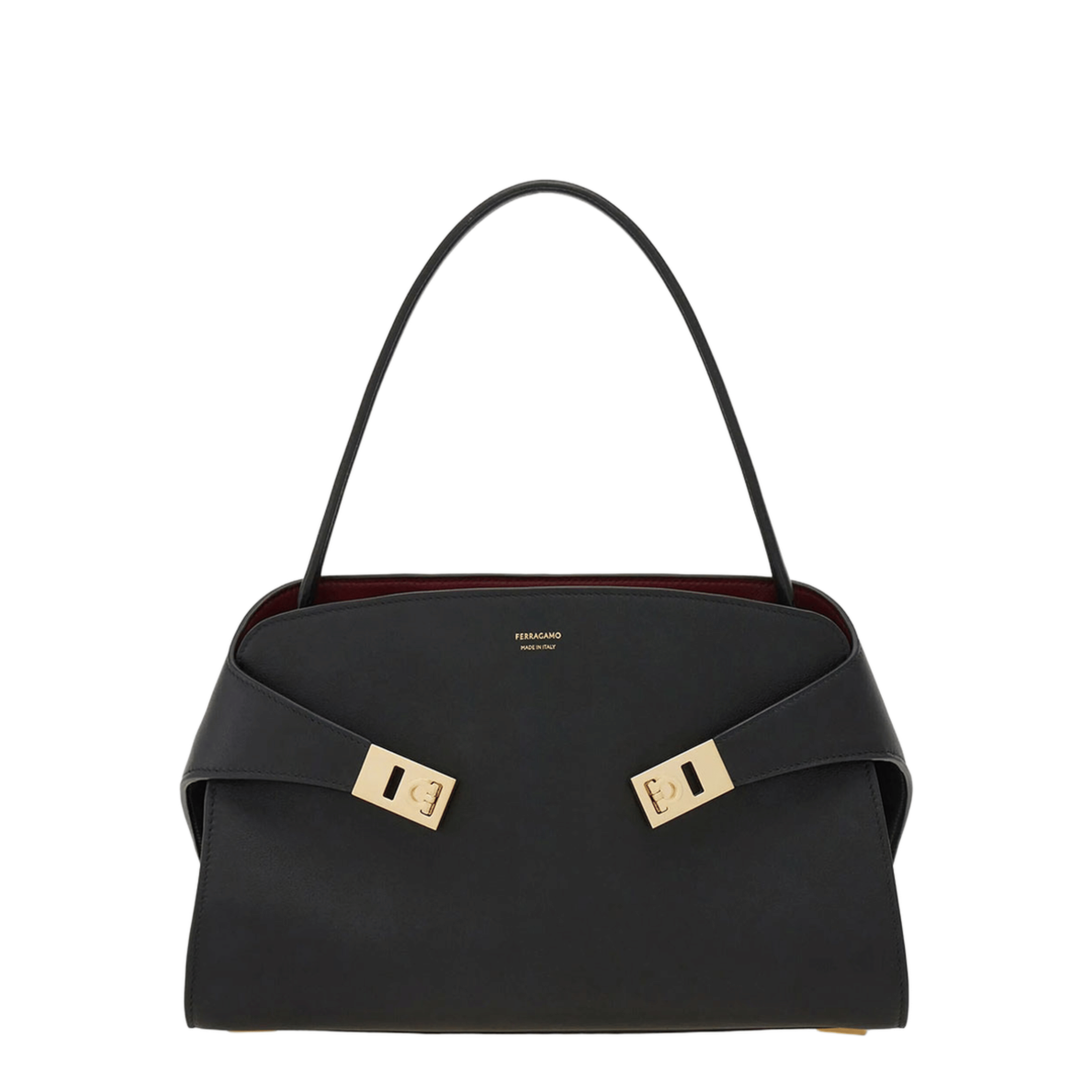 Ferragamo Hug Soft Medium Calfskin Shoulder Bag - Nero/Borgogna