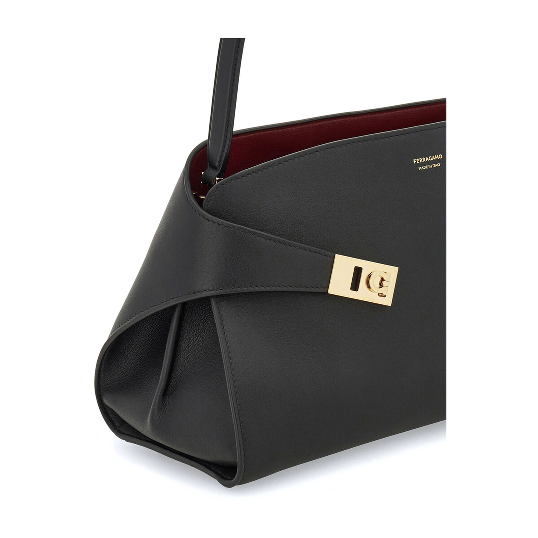 Ferragamo Hug Soft Medium Calfskin Shoulder Bag - Nero/Borgogna
