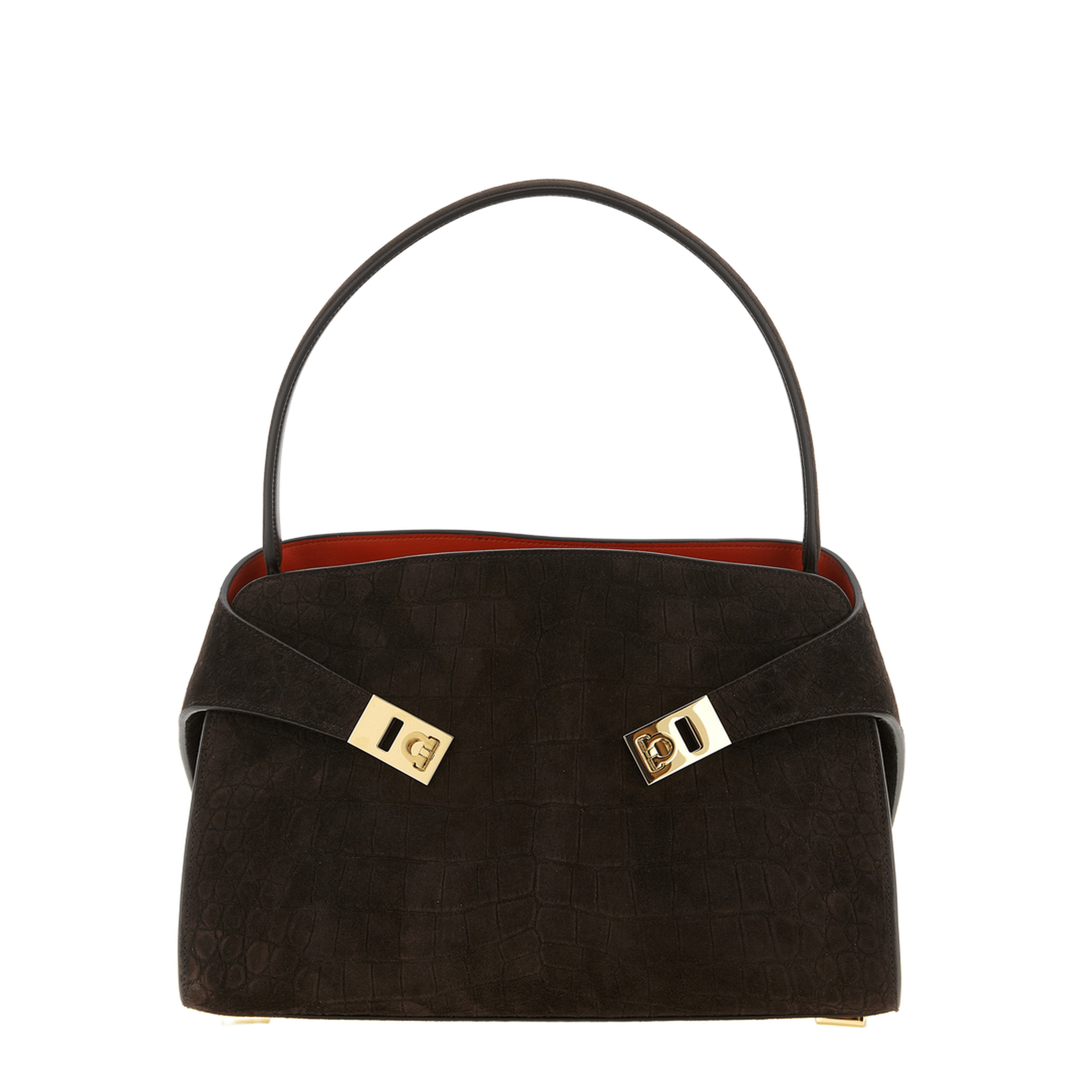 Ferragamo Hug Medium Crocodile - Print Suede Shoulder Bag - Testa di Moro