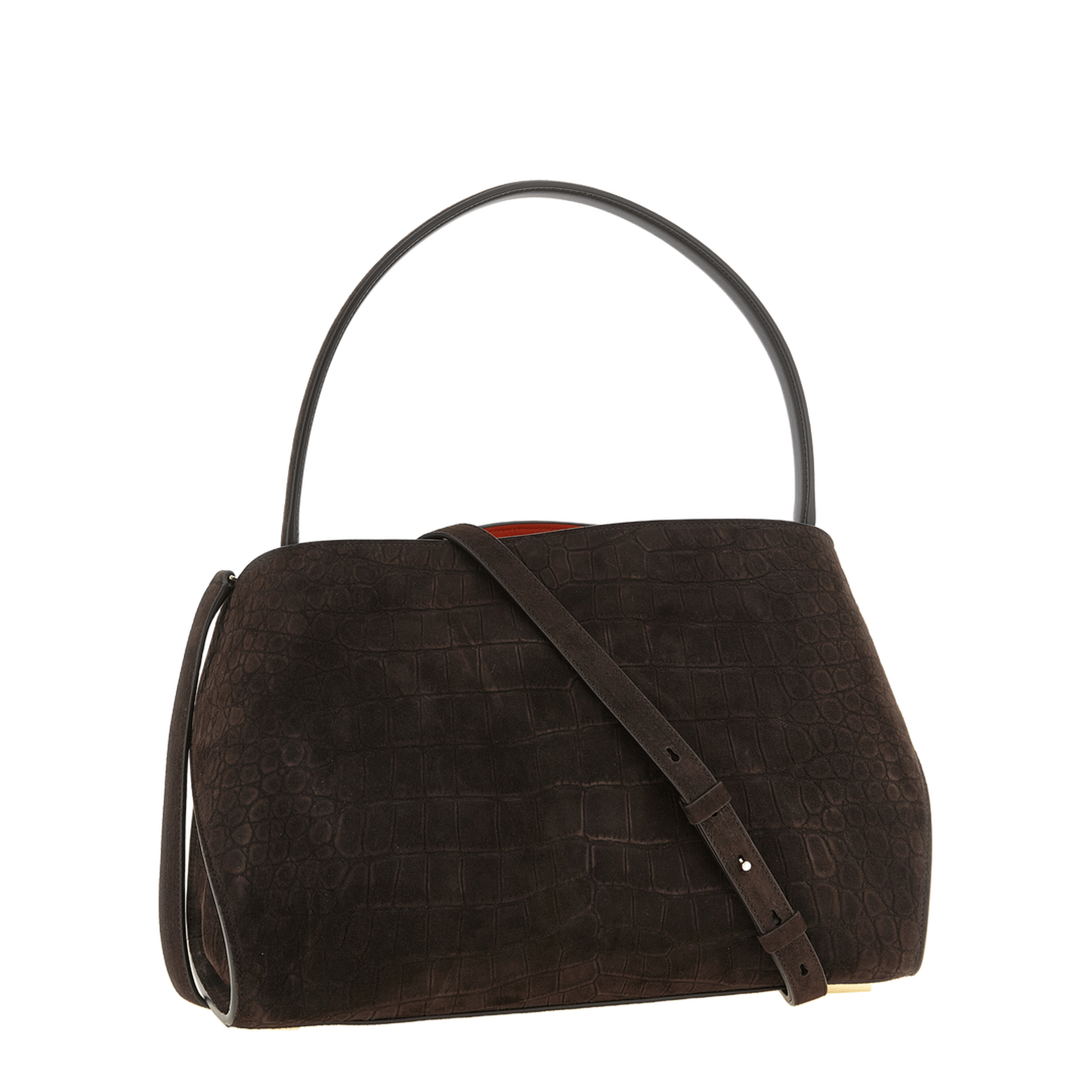 Ferragamo Hug Medium Crocodile - Print Suede Shoulder Bag - Testa di Moro