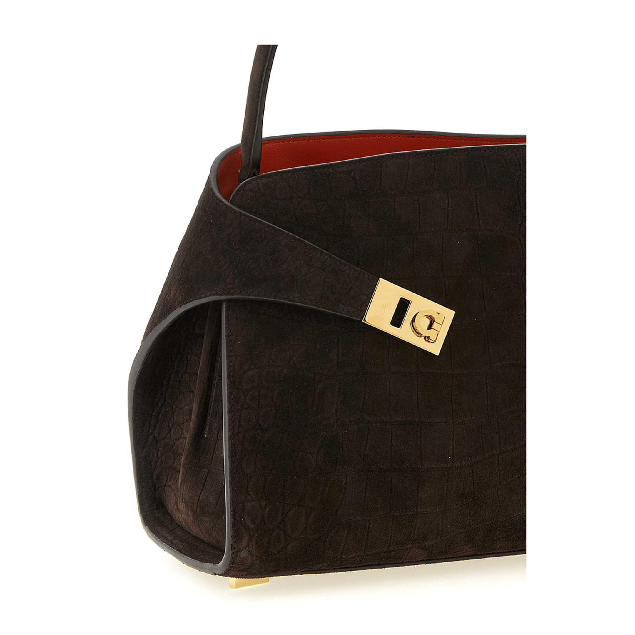 Ferragamo Hug Medium Crocodile - Print Suede Shoulder Bag - Testa di Moro